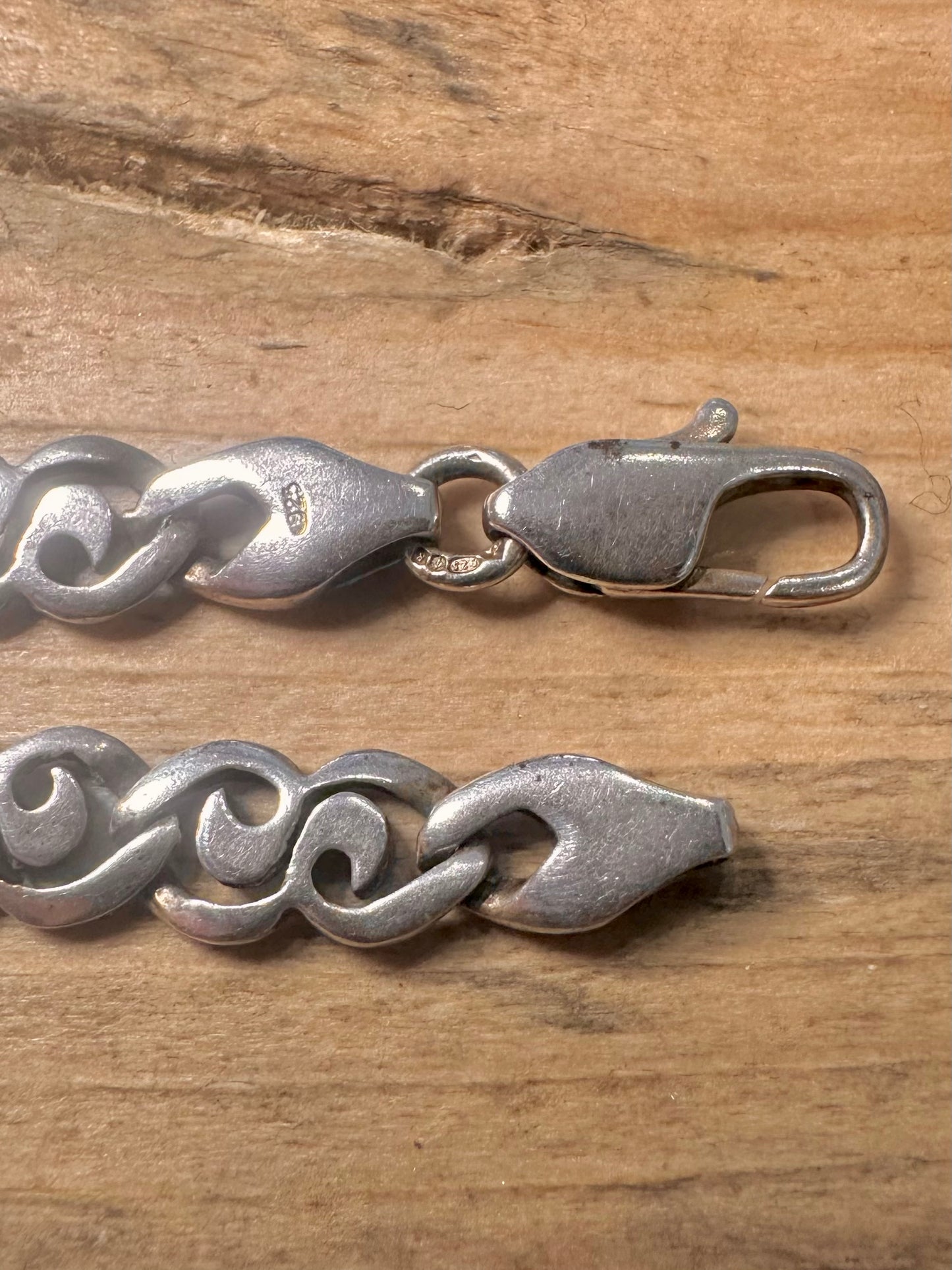 Vintage 1991 Swirl Link 925 Silver 7.4 inch Bracelet