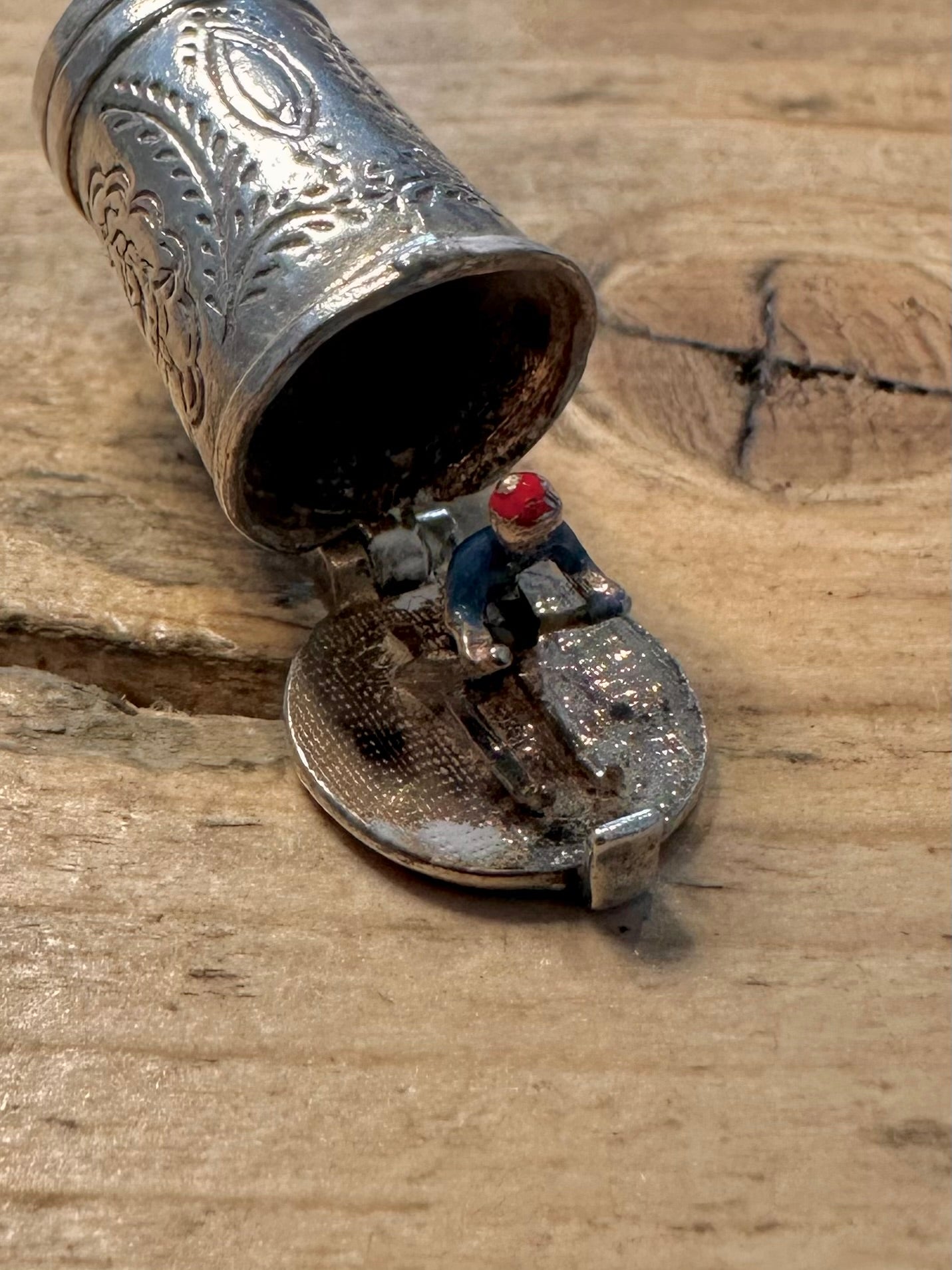 Vintage Opening Beer Tanker with Skier Inside 925 Silver Charm Pendant