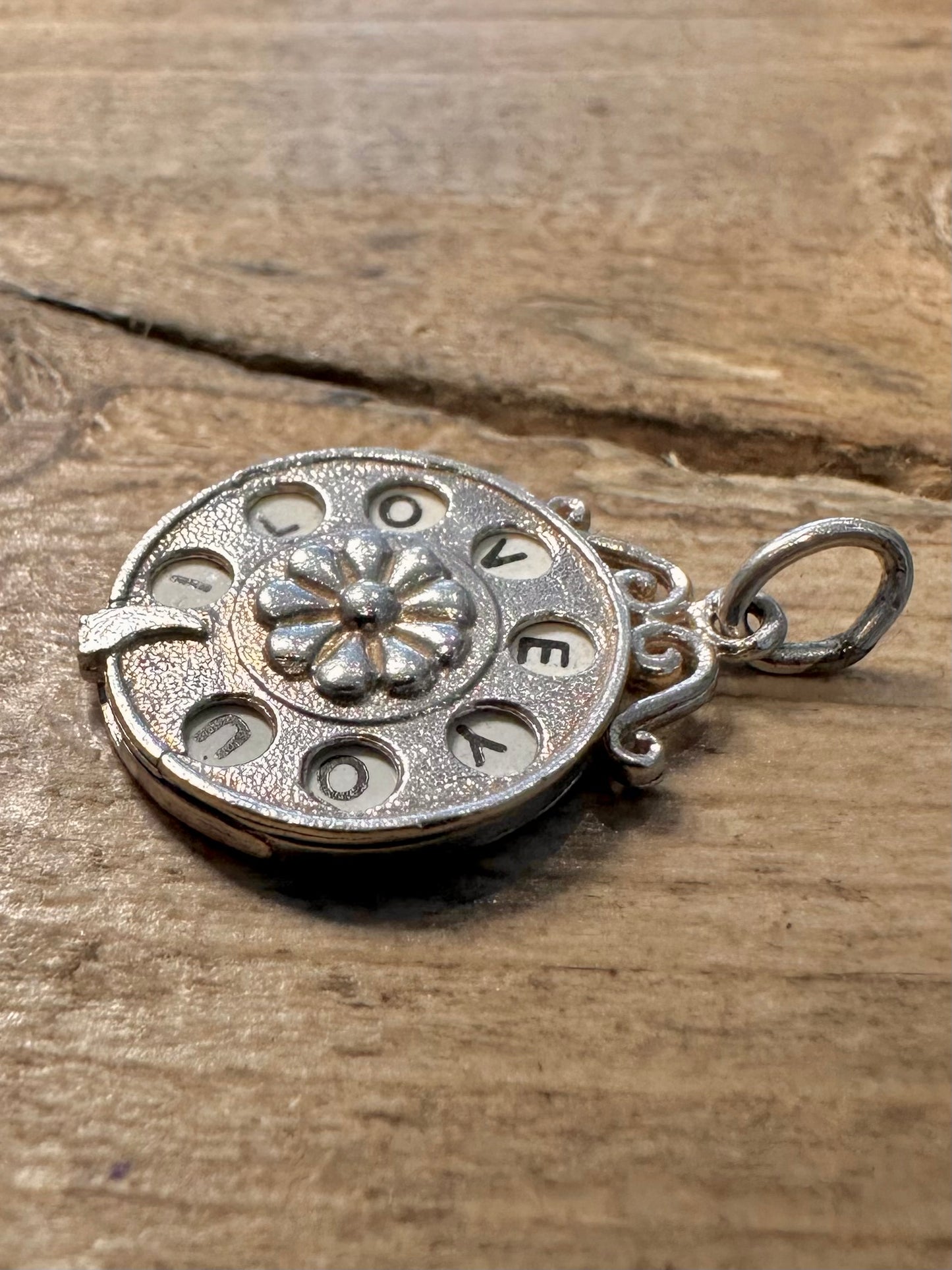 Vintage I Love You Moving Dial 925 Silver Charm Pendant