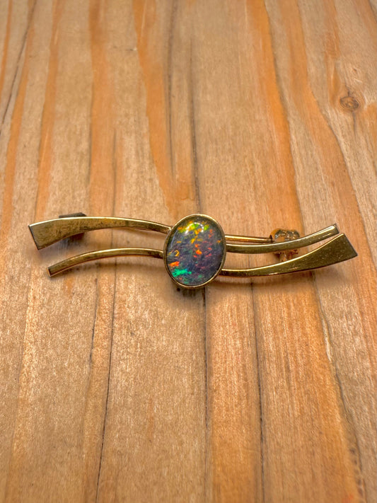 Vintage Blue Opal Gold on 925 Sterling Silver Brooch