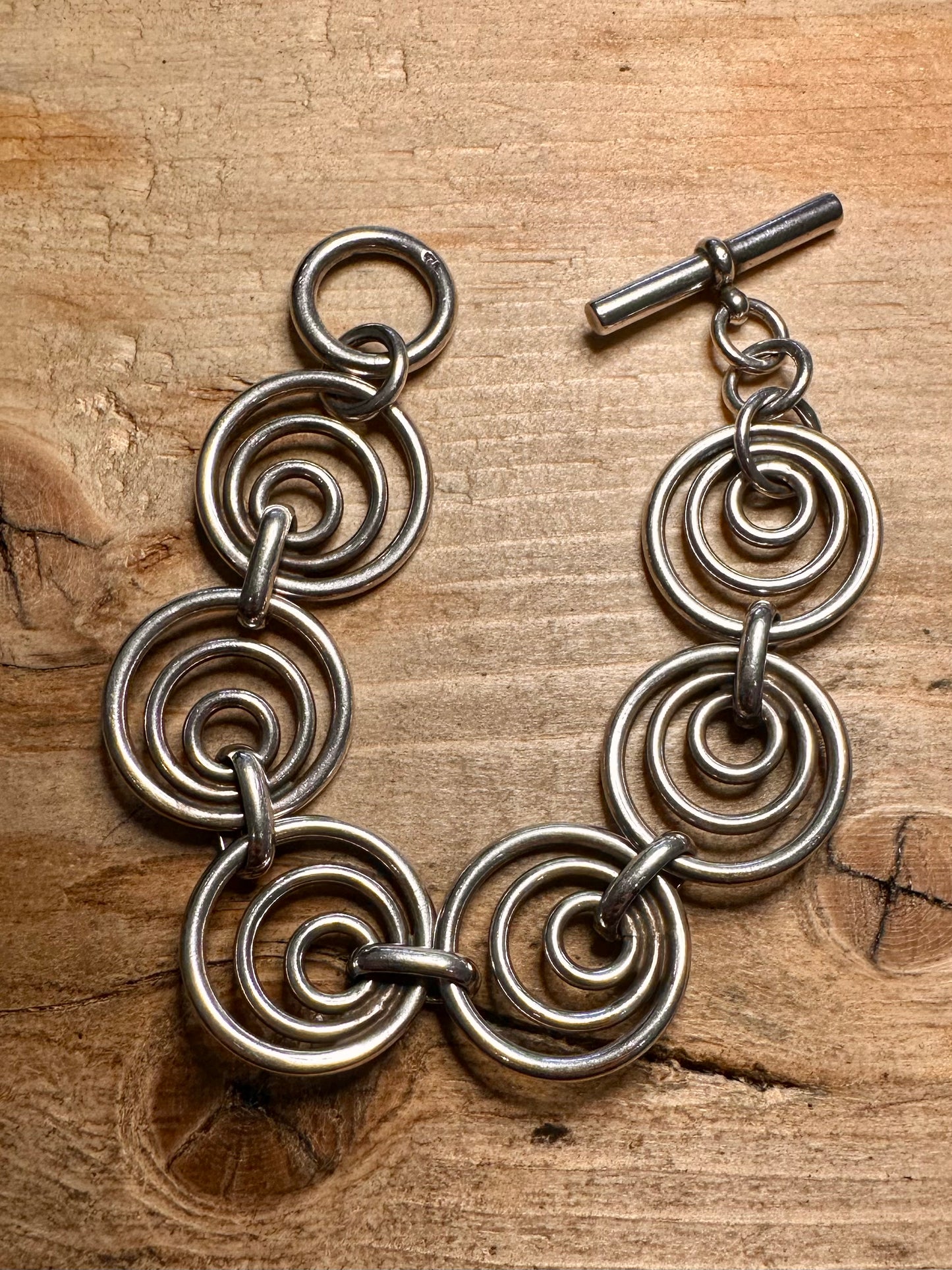 Abstract Circle Link Chunky T Bar Clasp 925 Silver 7 inch Bracelet