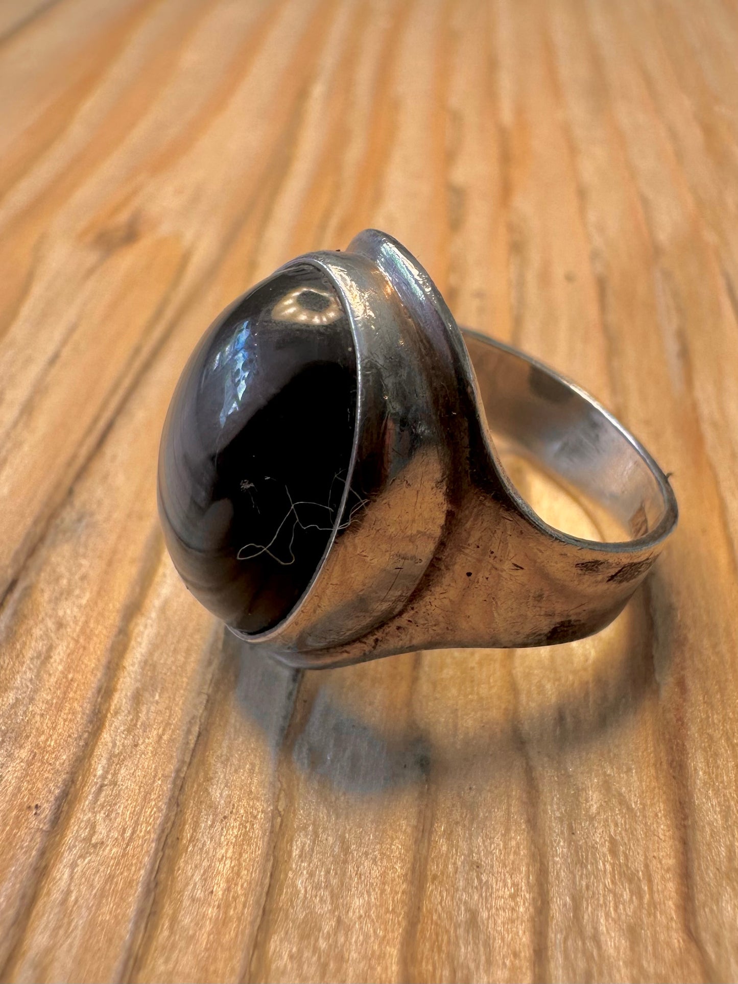 Vintage 1970 Blue Tigers Eye 925 Sterling Silver Size L1/2 Ring