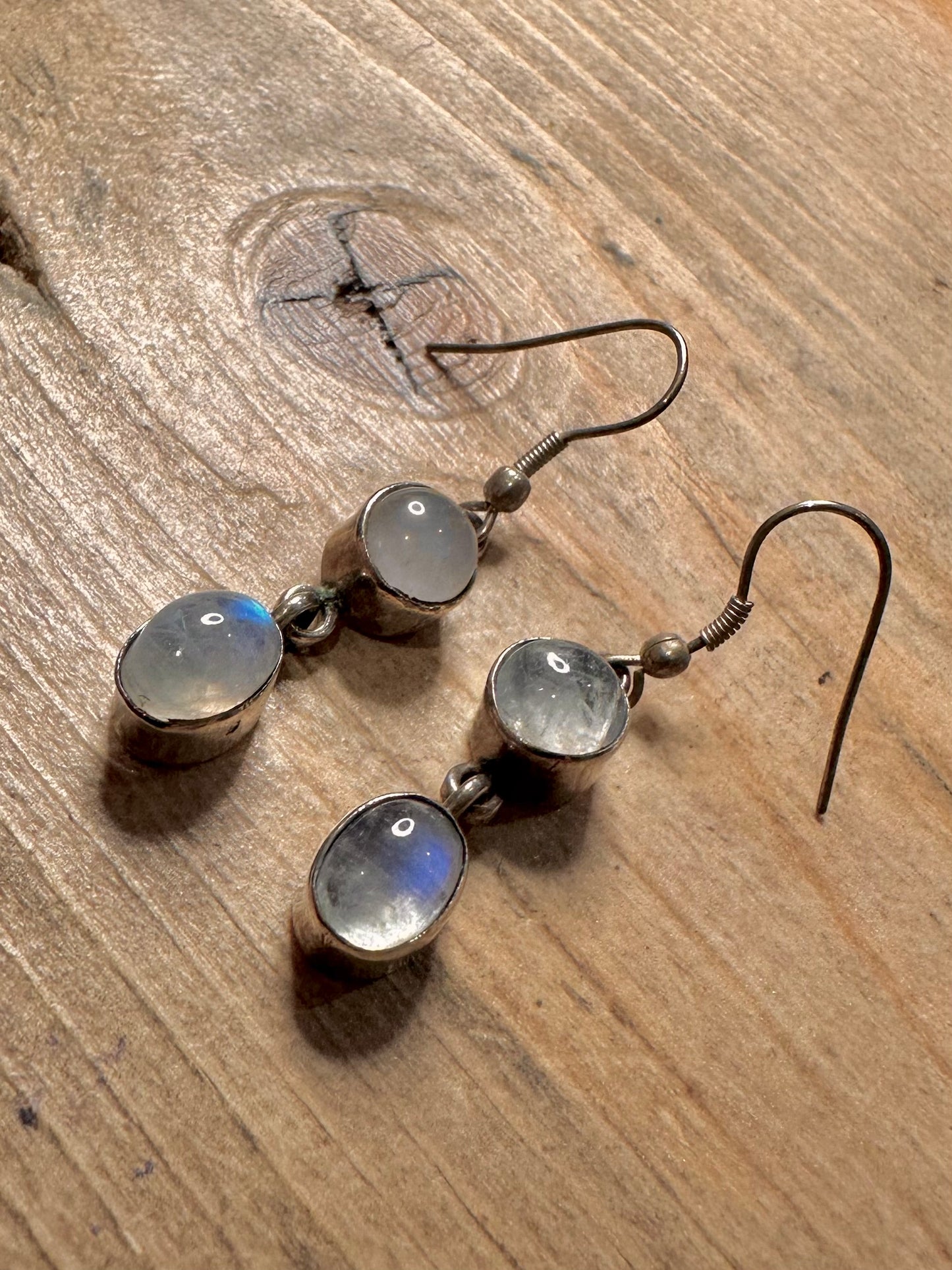 Vintage Moonstone Dangle 925 Silver Earrings