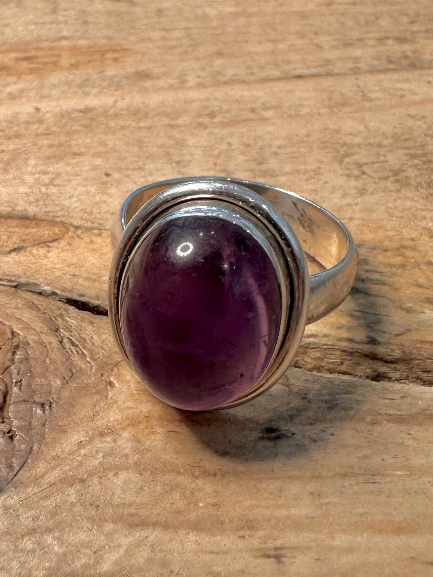 Vintage Amethyst Oval 925 Silver Size Q Ring