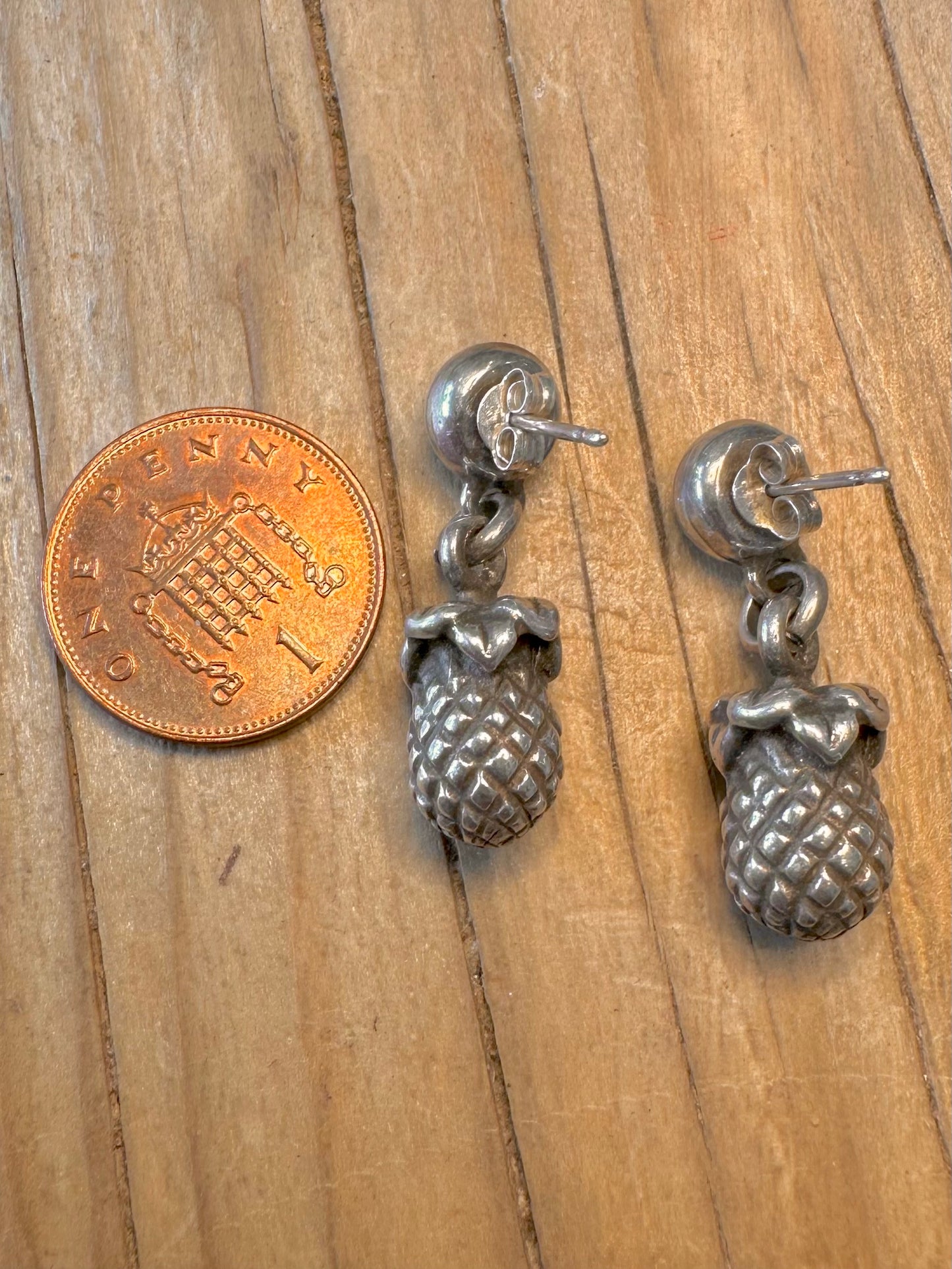 Vintage Green Stone Pineapple Dangle 925 Sterling Silver Earrings