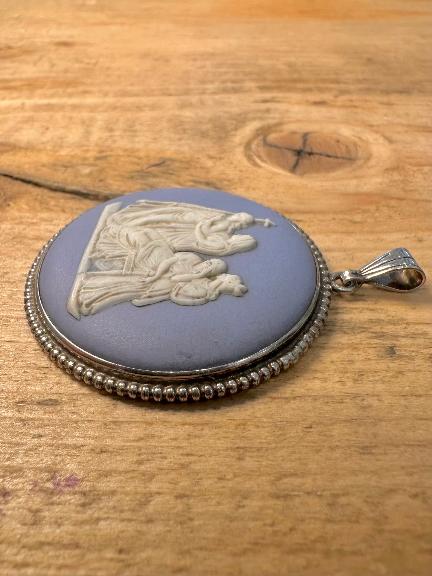 Vintage Large Blue Wedgwood Made in England 925 Silver Pendant