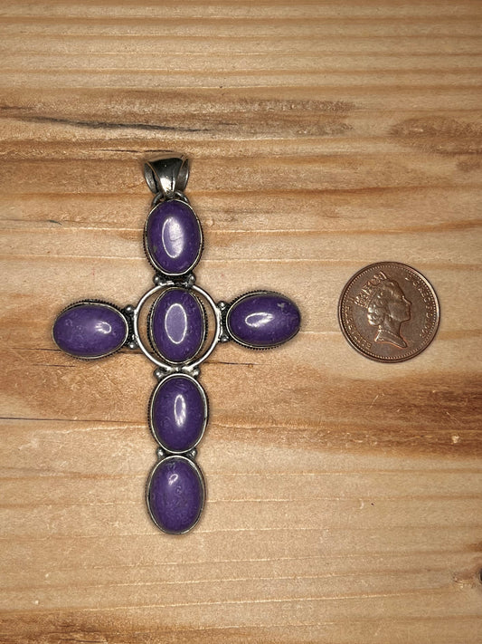 Large Purple Charoite Cross 925 Sterling Silver Pendant