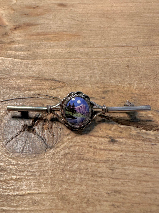 Vintage Scenic Picture 925 Silver Brooch