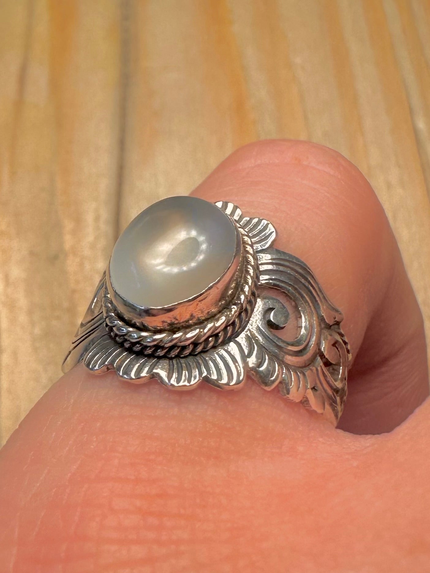 Vintage Moonstone Boho 925 Silver Size P Ring