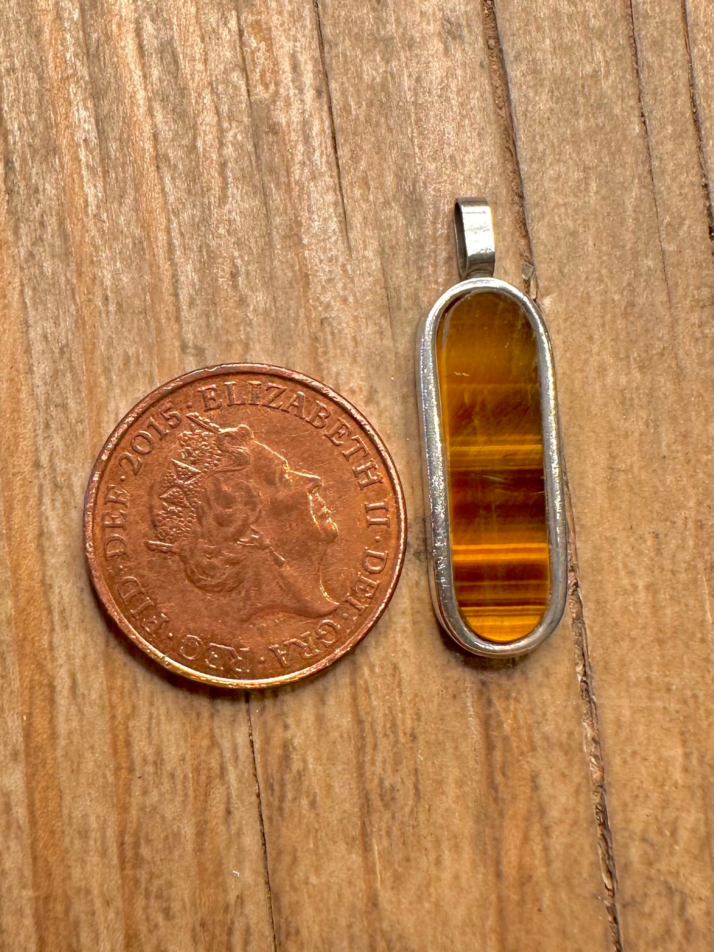 Abstract Tigers Eye Bar 925 Sterling Silver Pendant