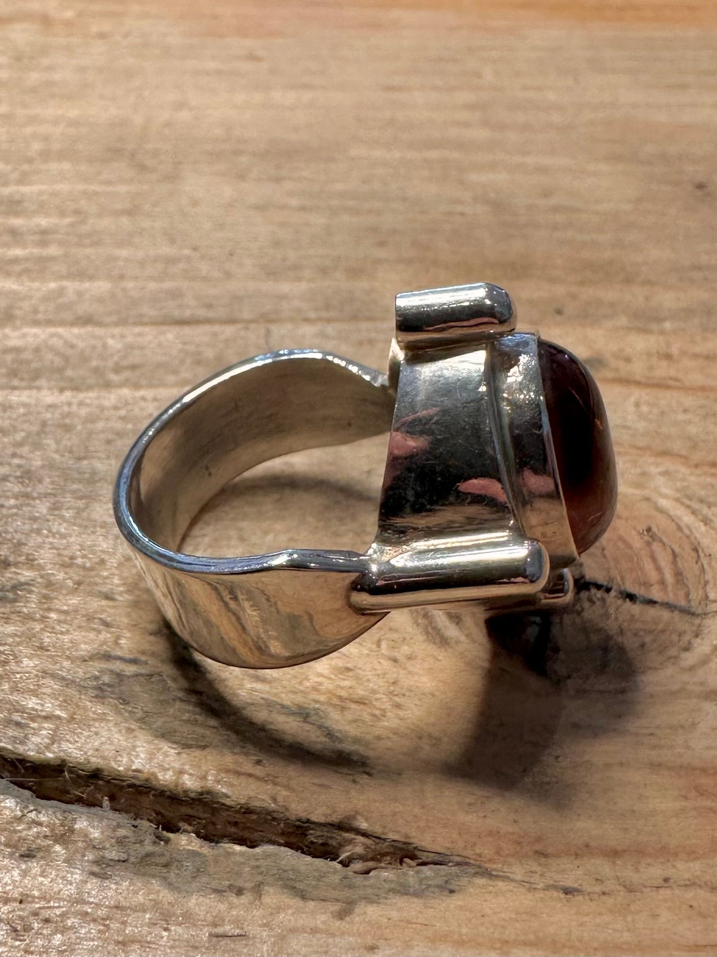 Abstract Modernist Chunky Amber 925 Silver Size N1/2 Ring