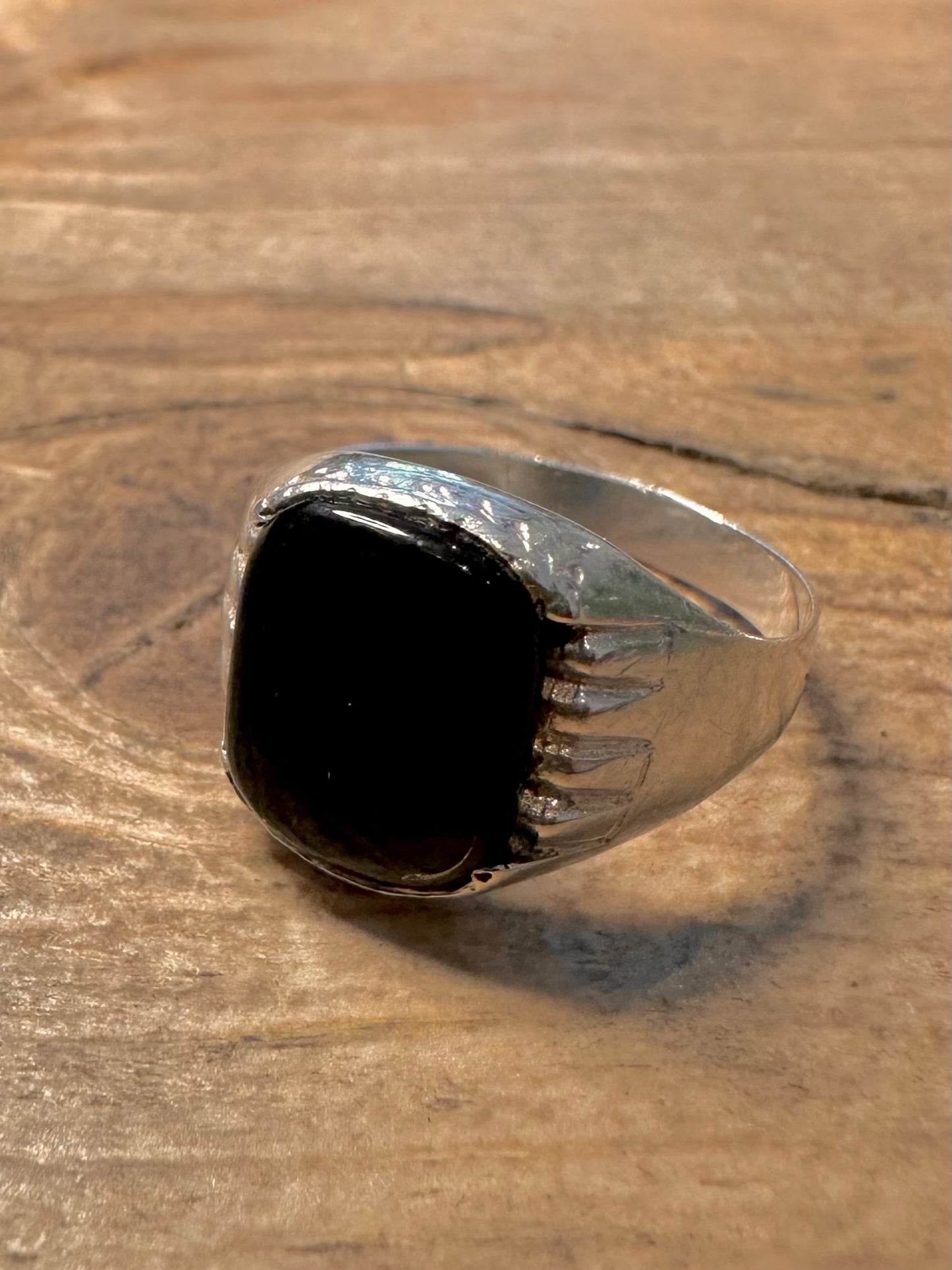 Vintage Black Stone Signet 925 Silver Size Q1/2 Ring