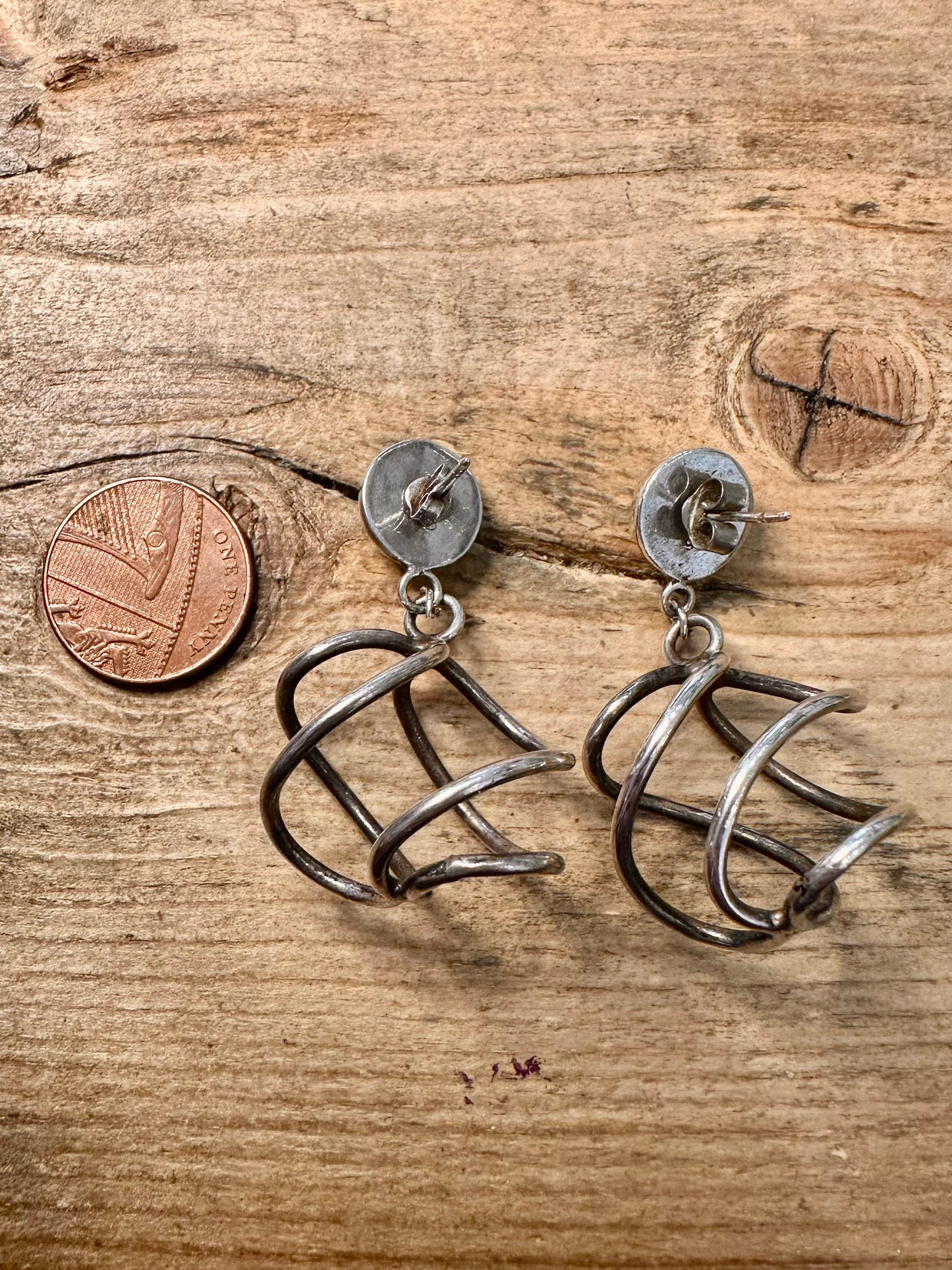 Abstract Rounded Cage Dangle 925 Silver Earrings