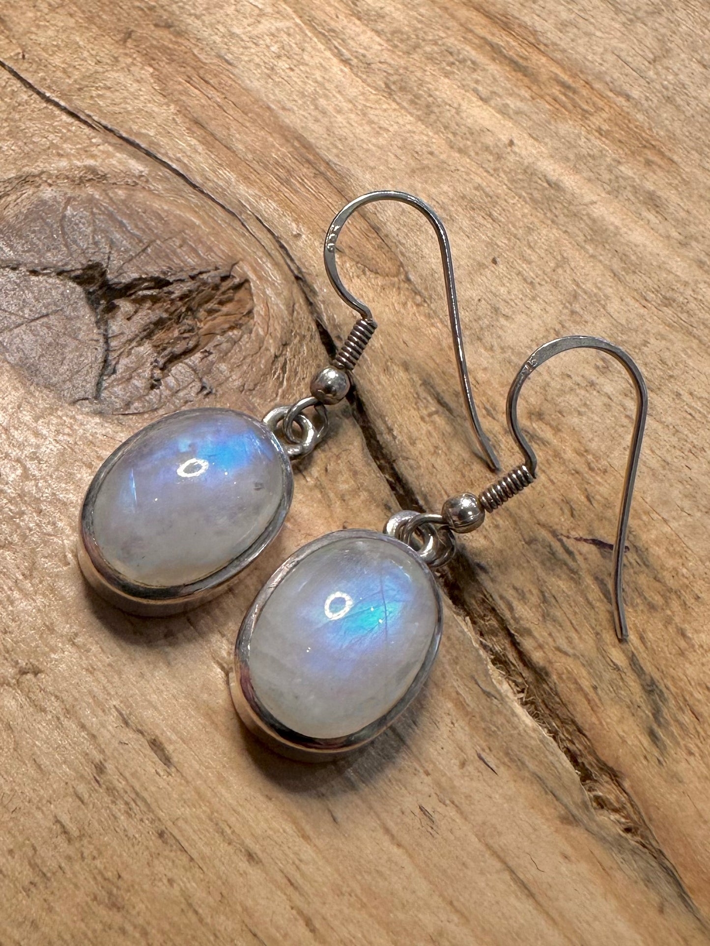 Vintage Moonstone Oval 925 Silver Earrings
