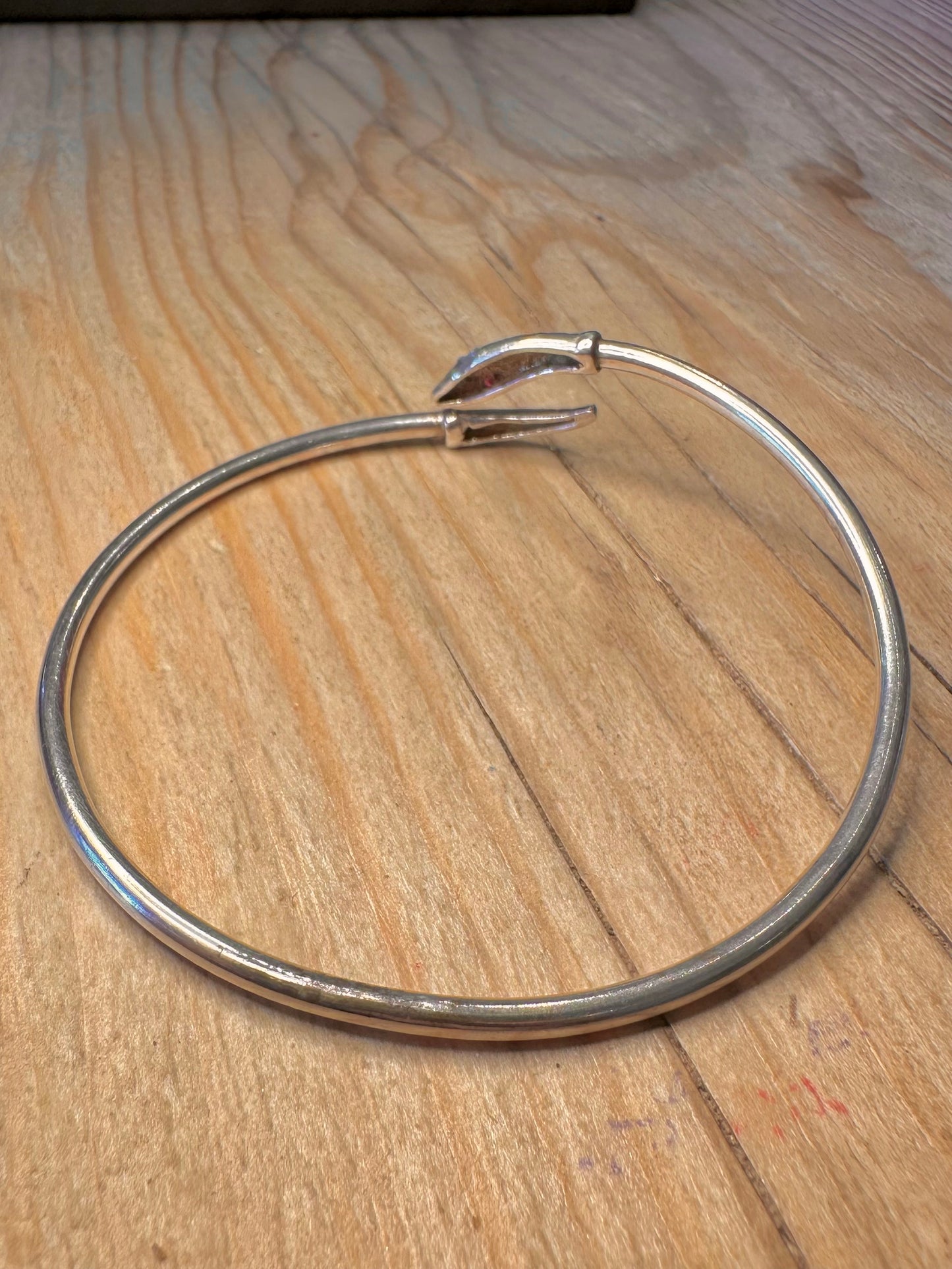 Vintage 1975 Snake Garnet Eyes 925 Sterling Silver Bangle