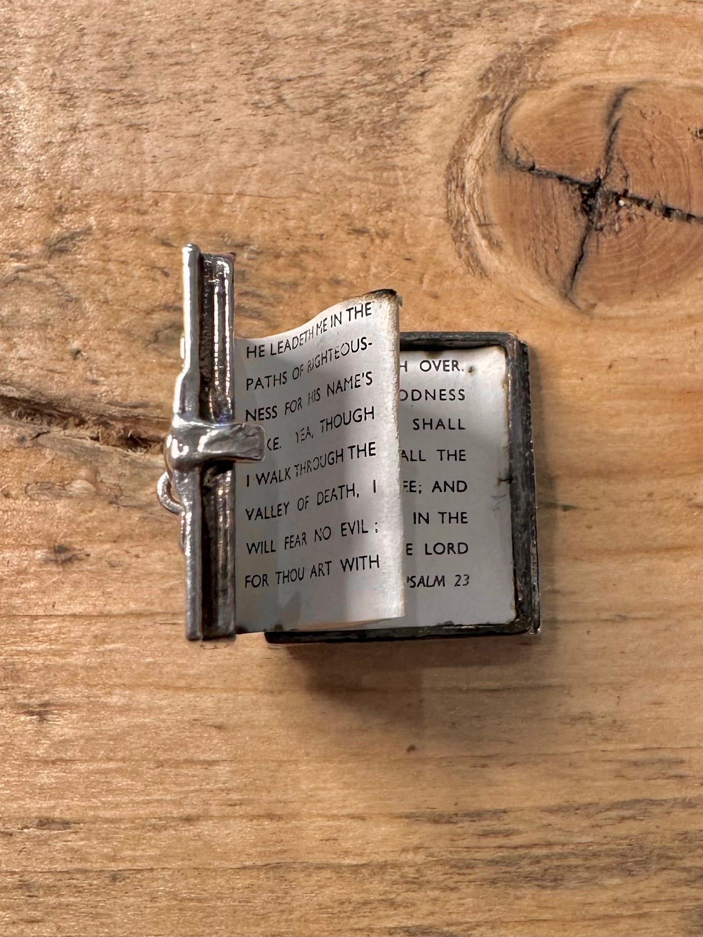 Vintage Holy Bible Book with Paper 925 Silver Charm Pendant