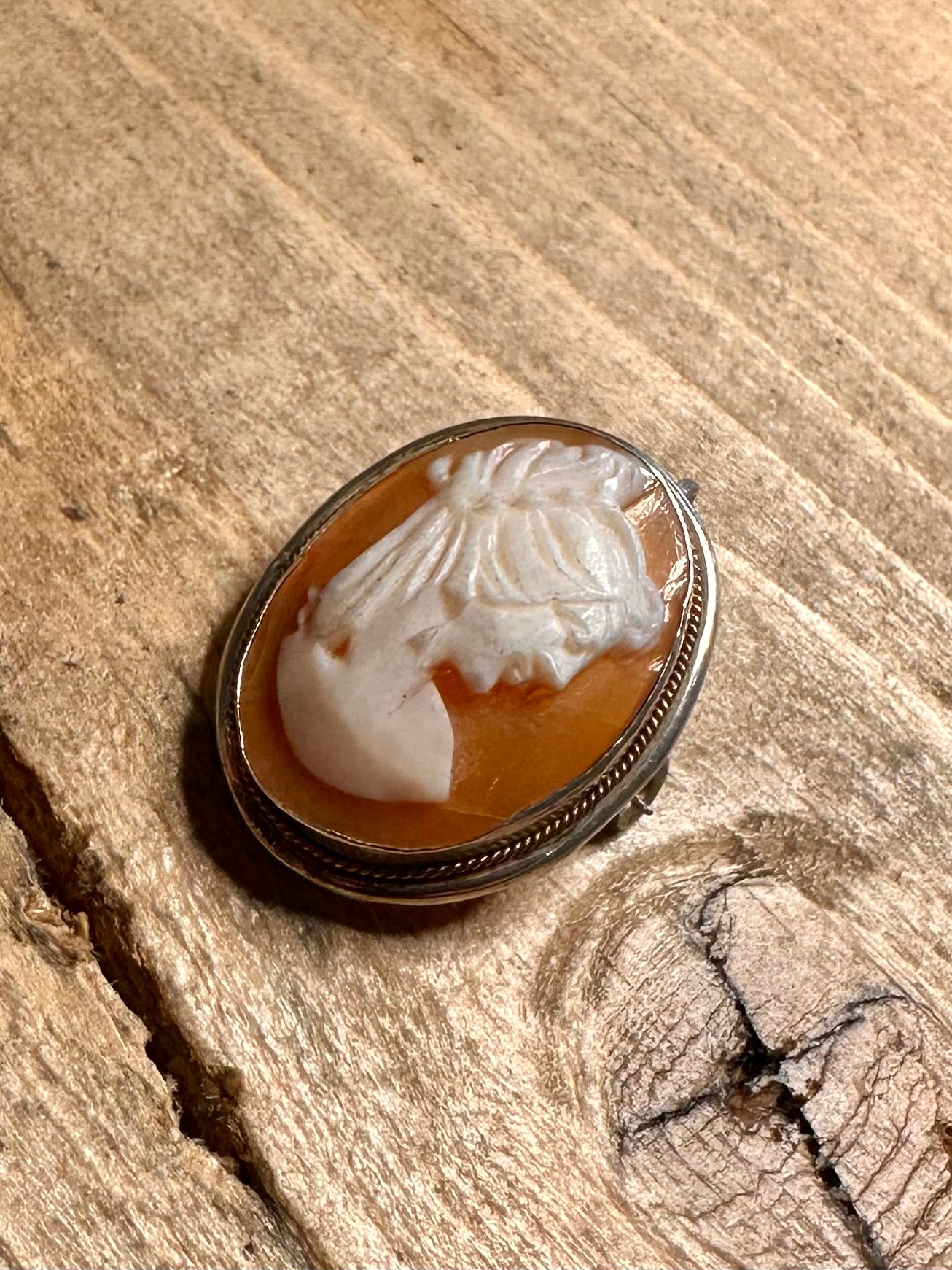 Vintage Continental Cameo Shell 800 Silver Brooch Pendant