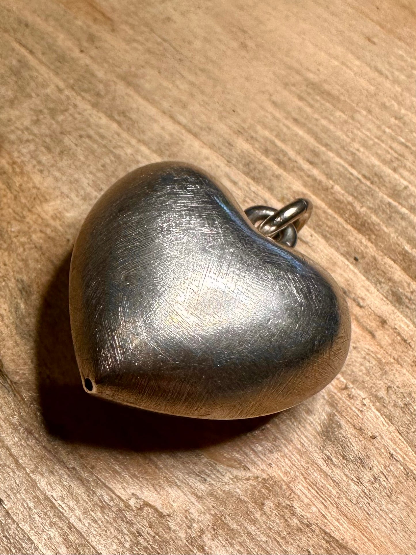 Vintage Large Puff Heart 925 Silver Pendant