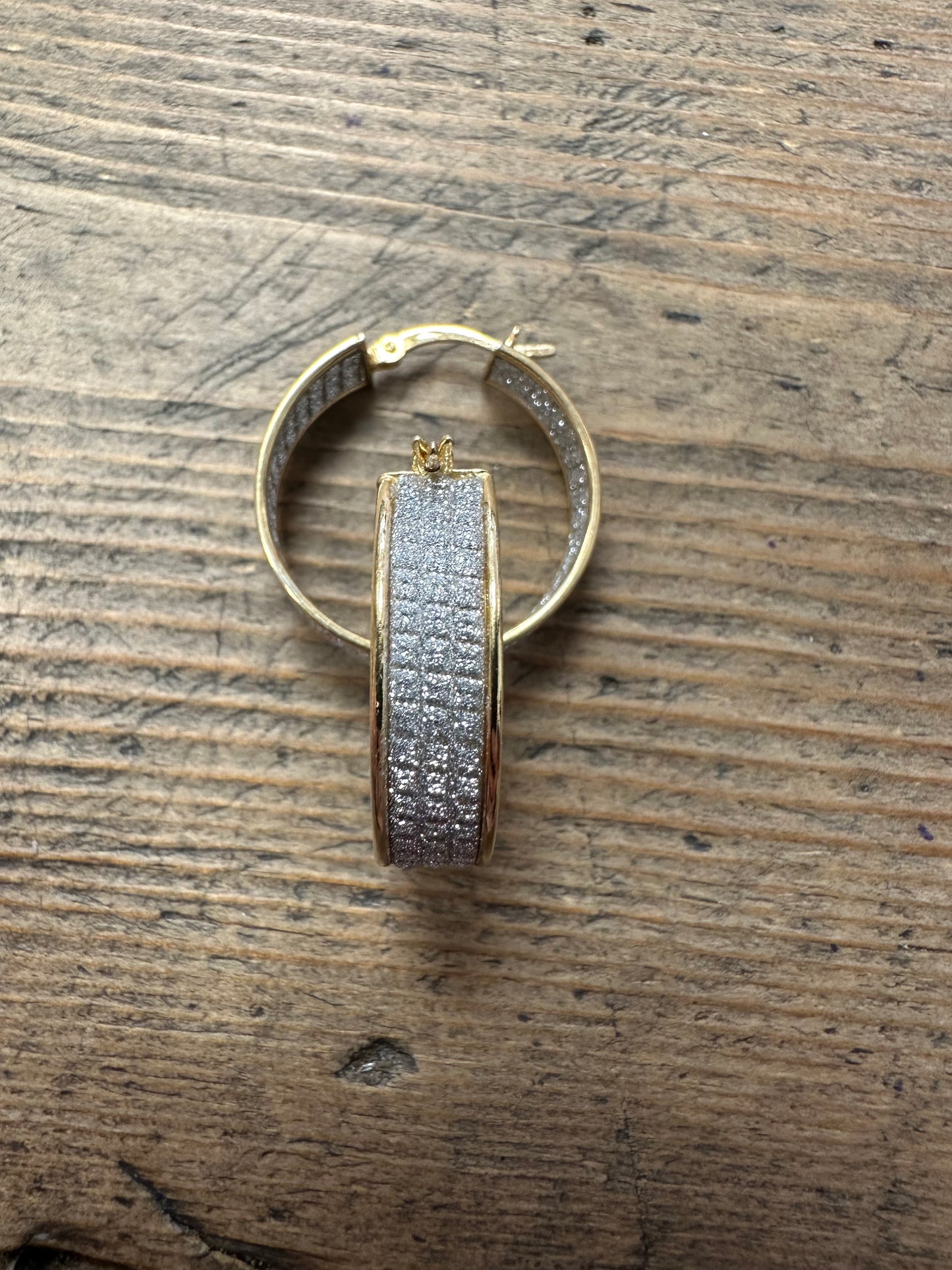 Modernist CZ Stones Gold on 925 Silver Hoop Earrings