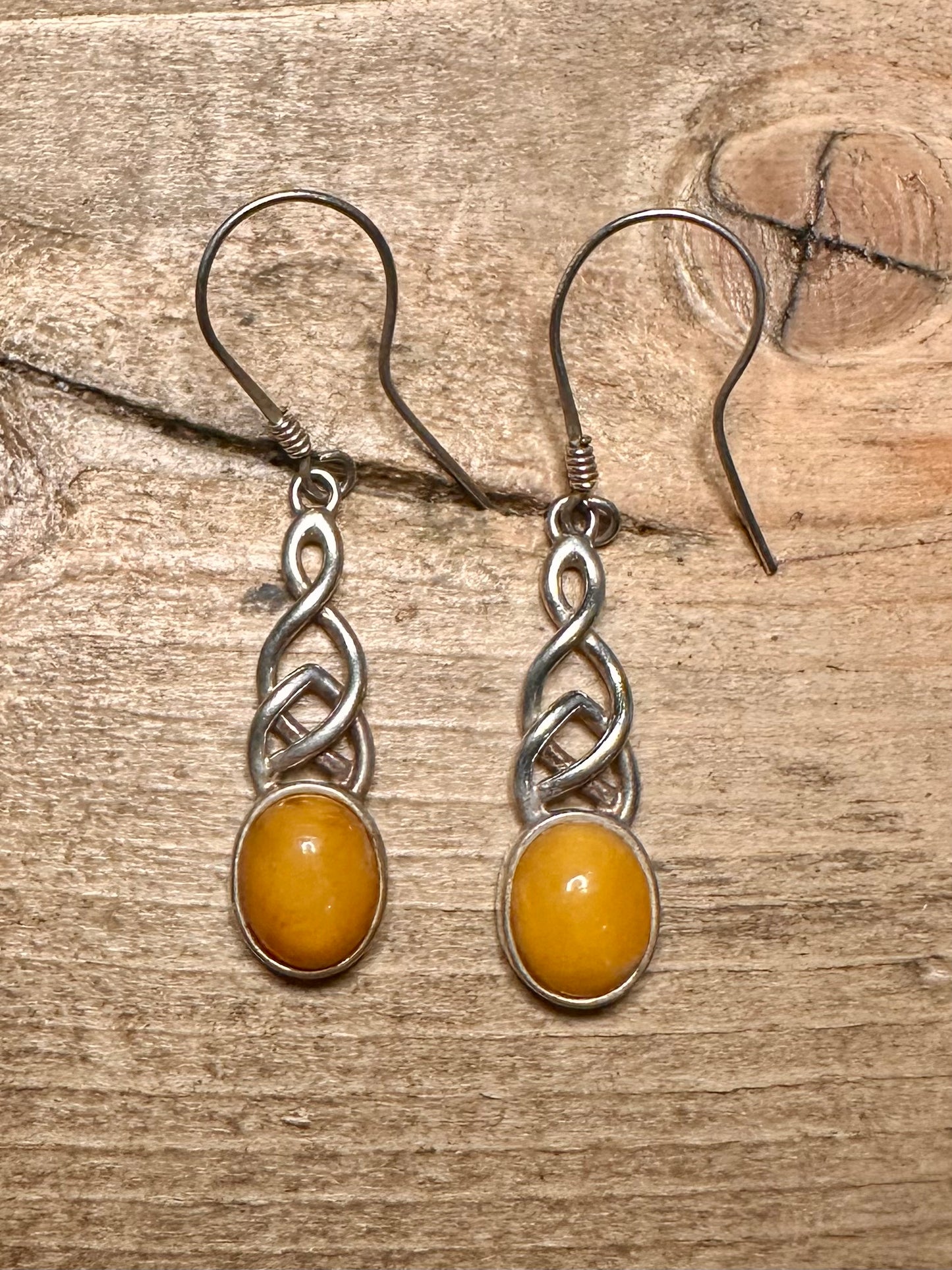 Vintage Celtic Butterscotch Amber 925 Silver Earrings