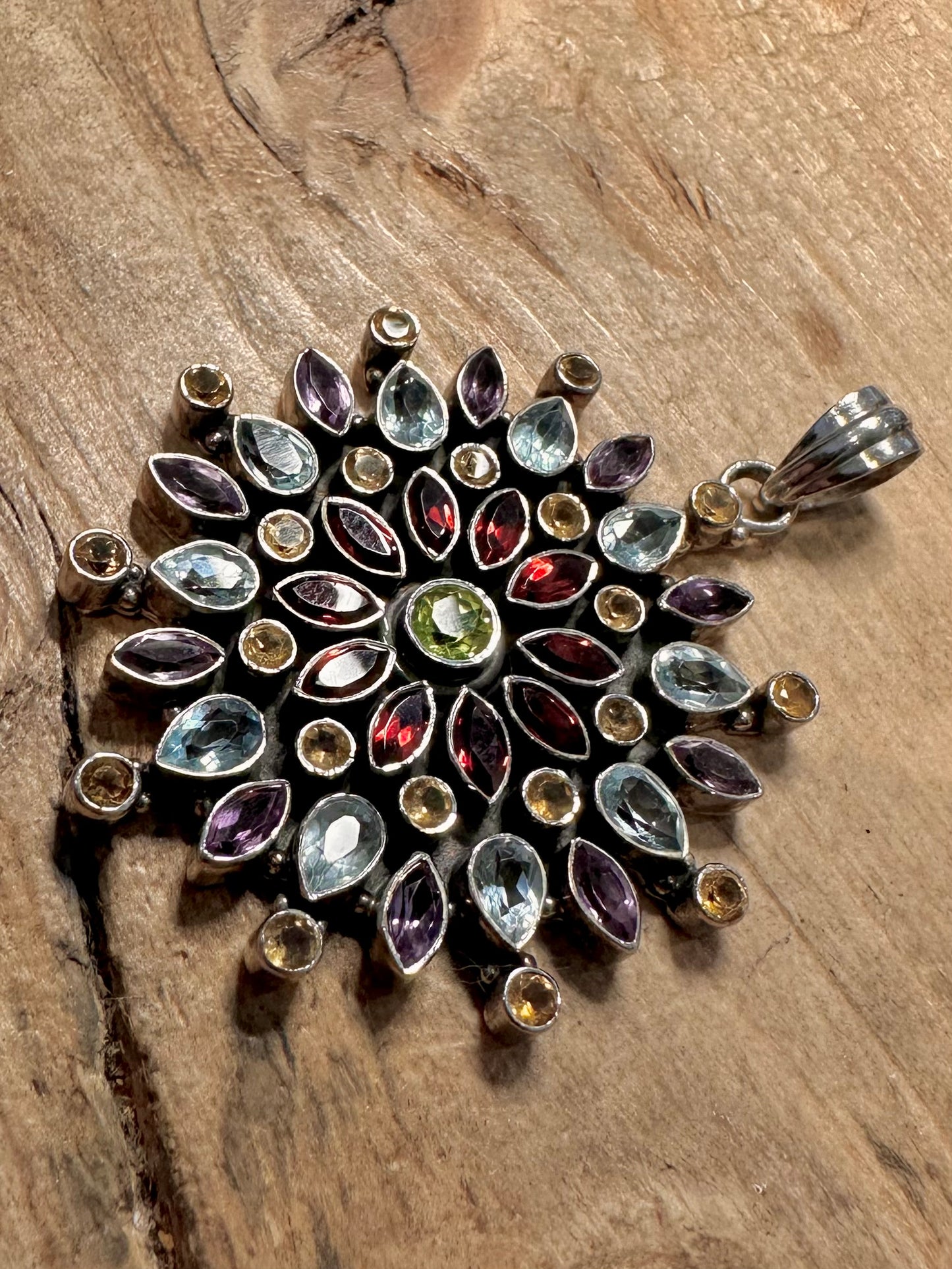Stunning Multi Gemstone Garnet Amethyst Citrine Garnet 925 Silver Pendant