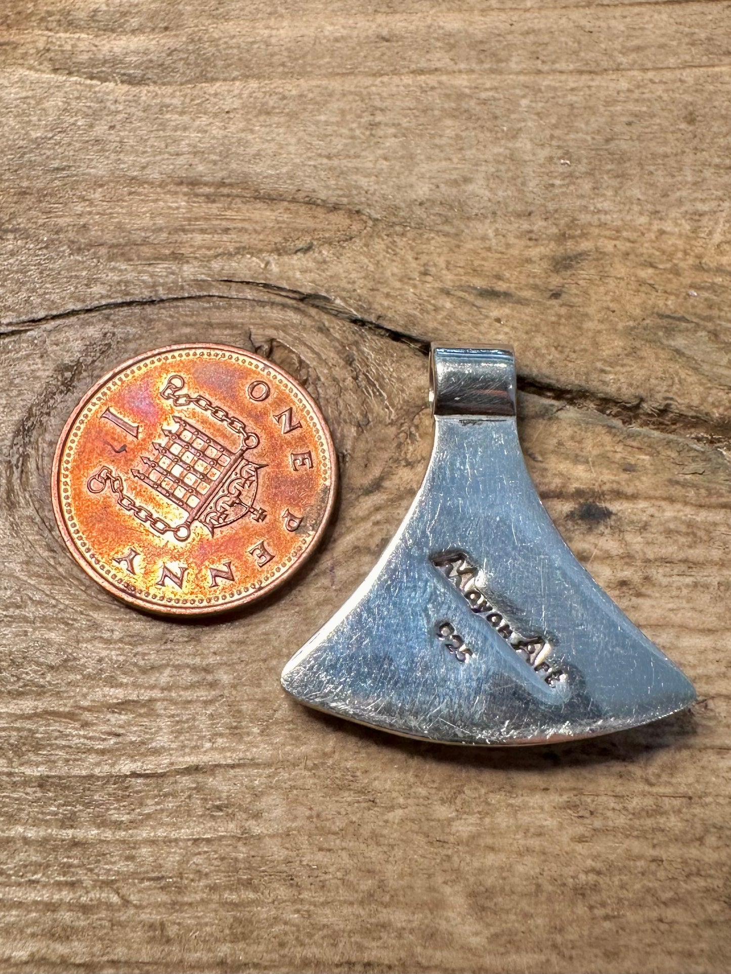Vintage Pink Mother of Pearl Mayan Art 925 Silver Pendant