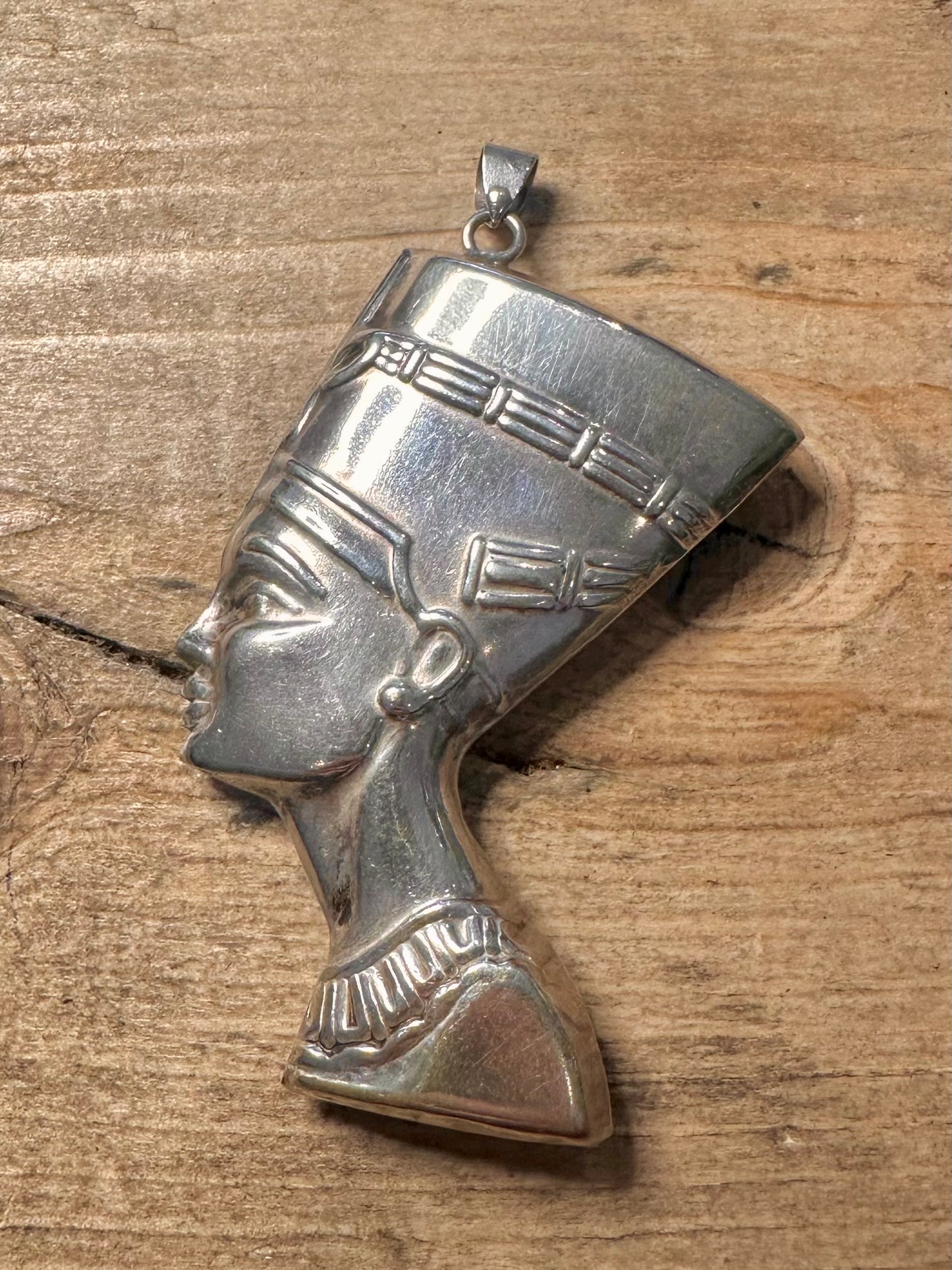Vintage Large Egypt Nefertiti 925 Silver Pendant
