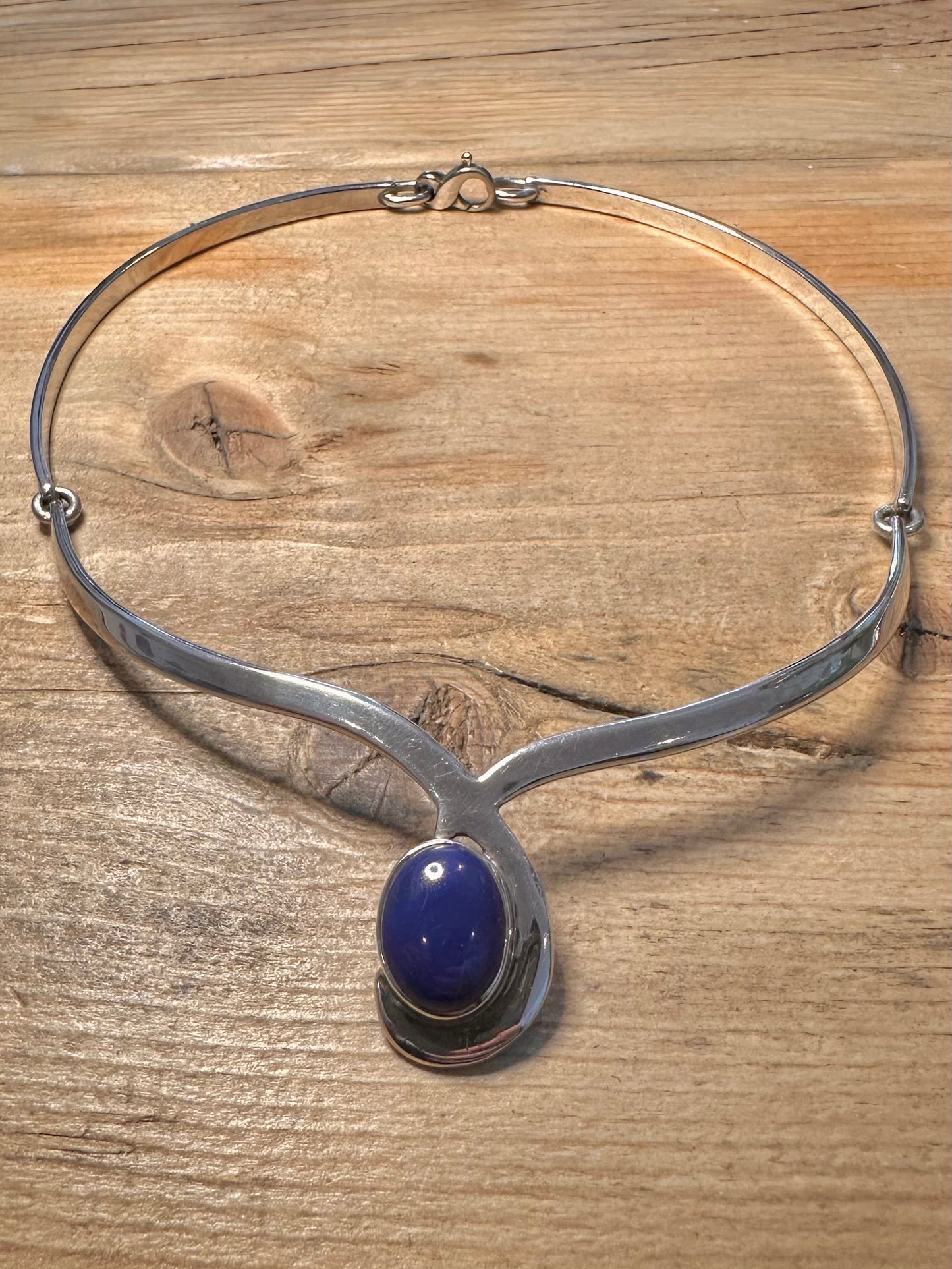 Modernist Lapis Articulated 925 Silver 15 inch Collar Necklace