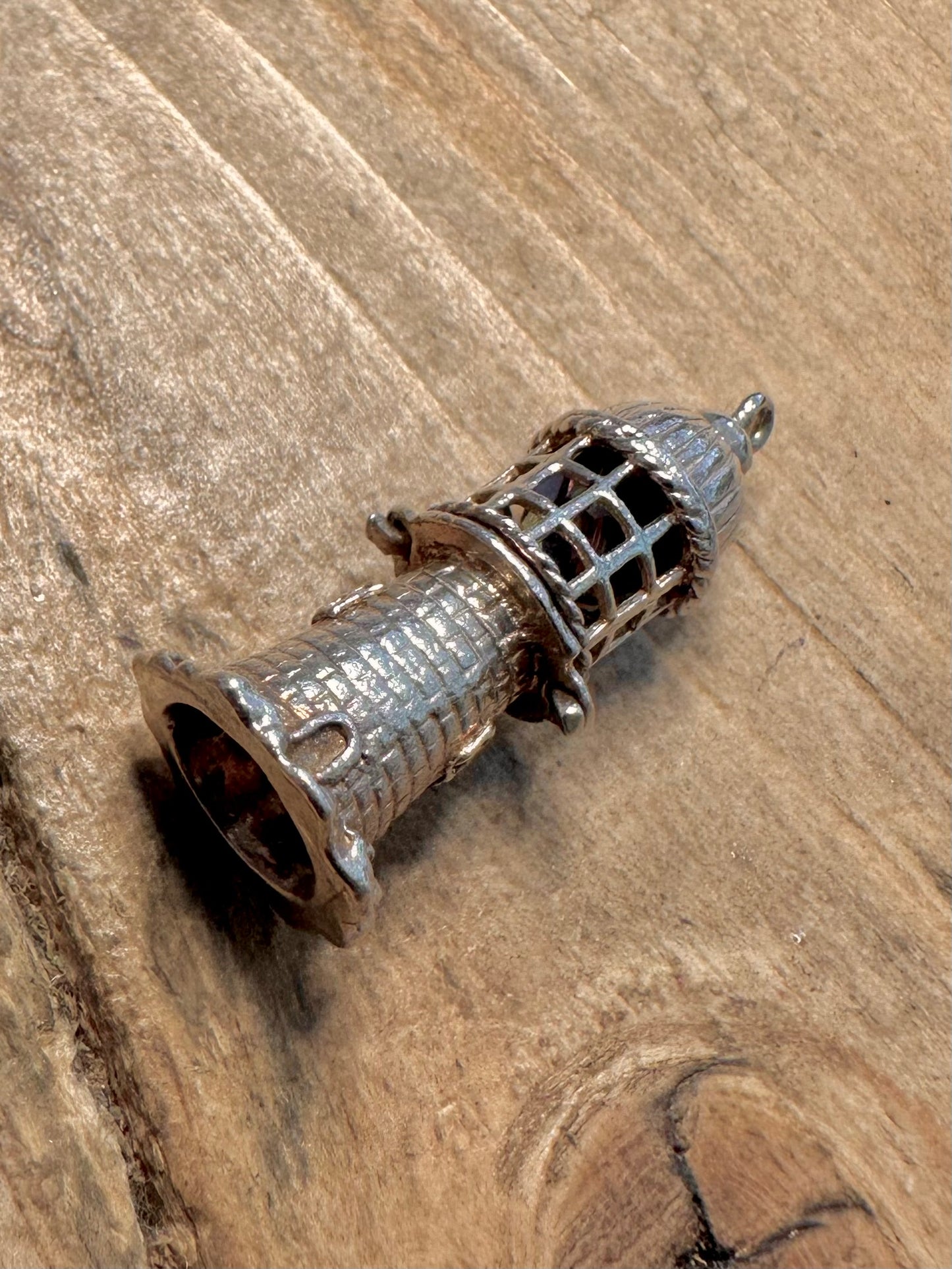Vintage Lighthouse with Crystal inside 925 Silver Charm Pendant