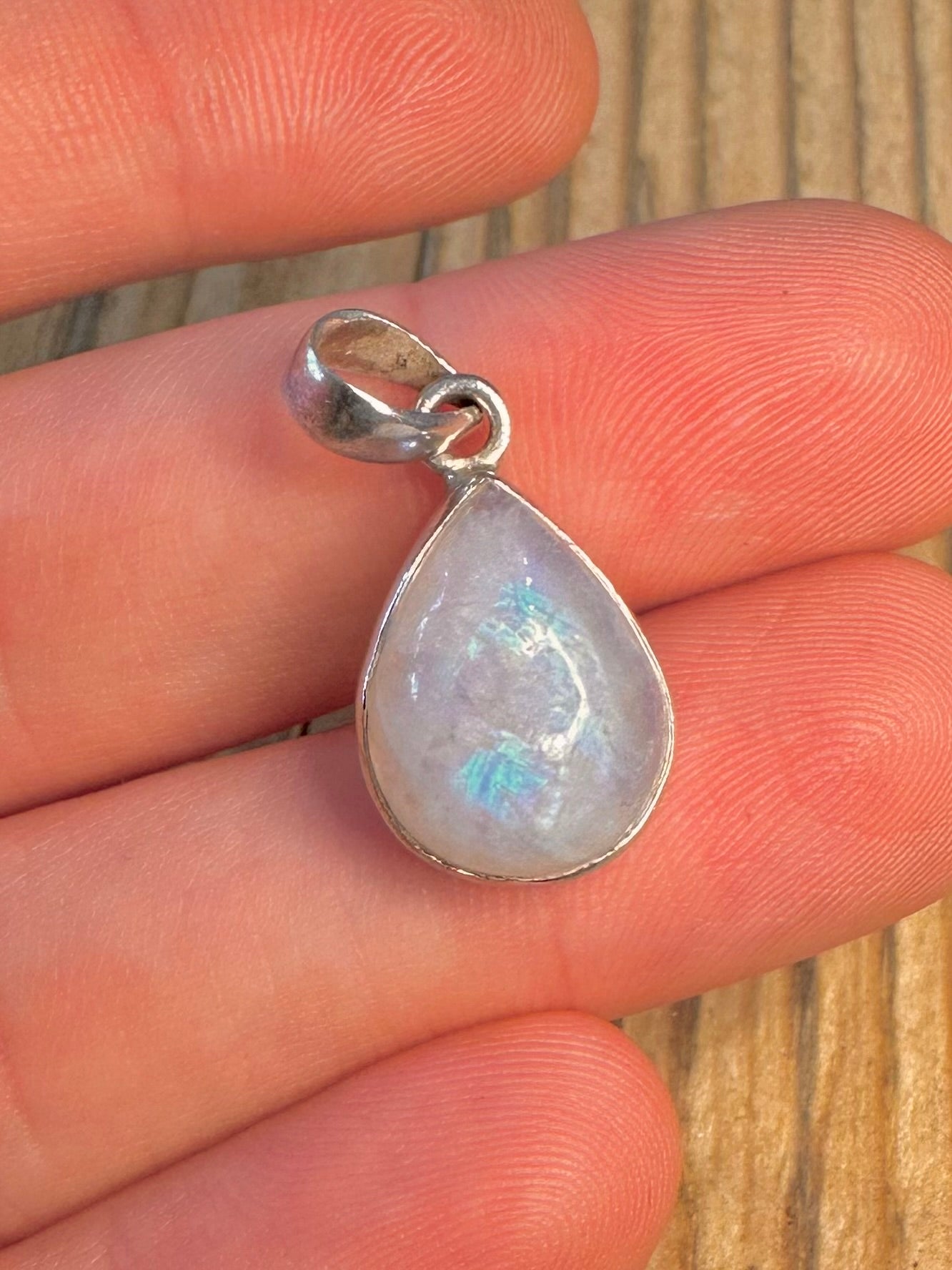 Rainbow Moonstone Teardrop 925 Sterling Silver Pendant