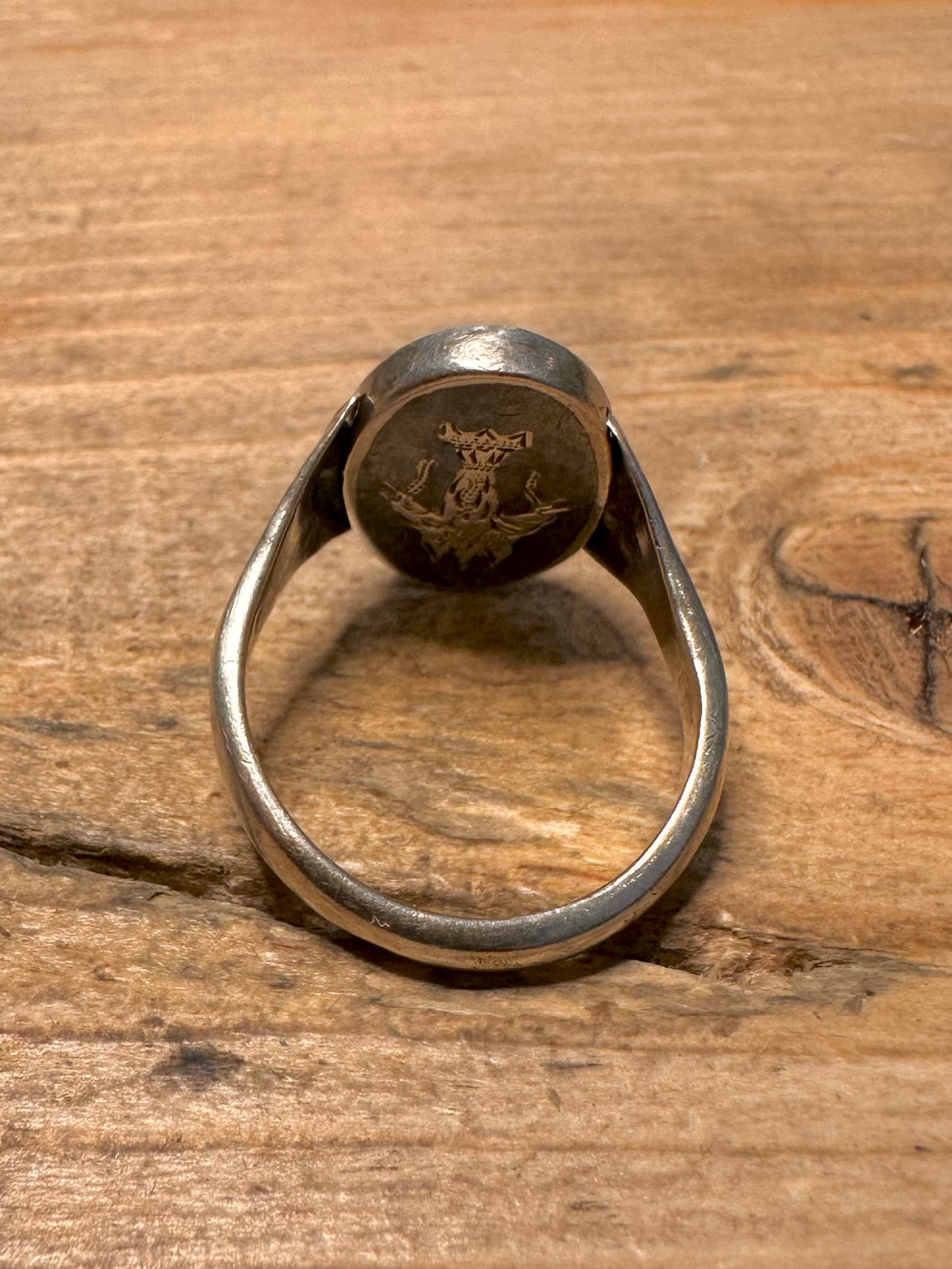 Vintage Rotating Asian Black Enamel 925 Silver Size P Ring
