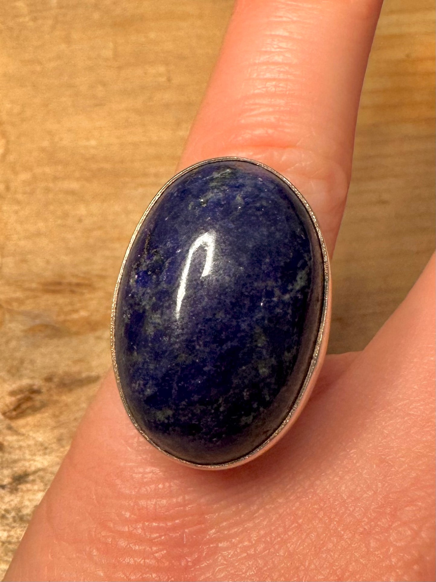 Vintage Large Oval Lapis 925 Silver Size M Ring