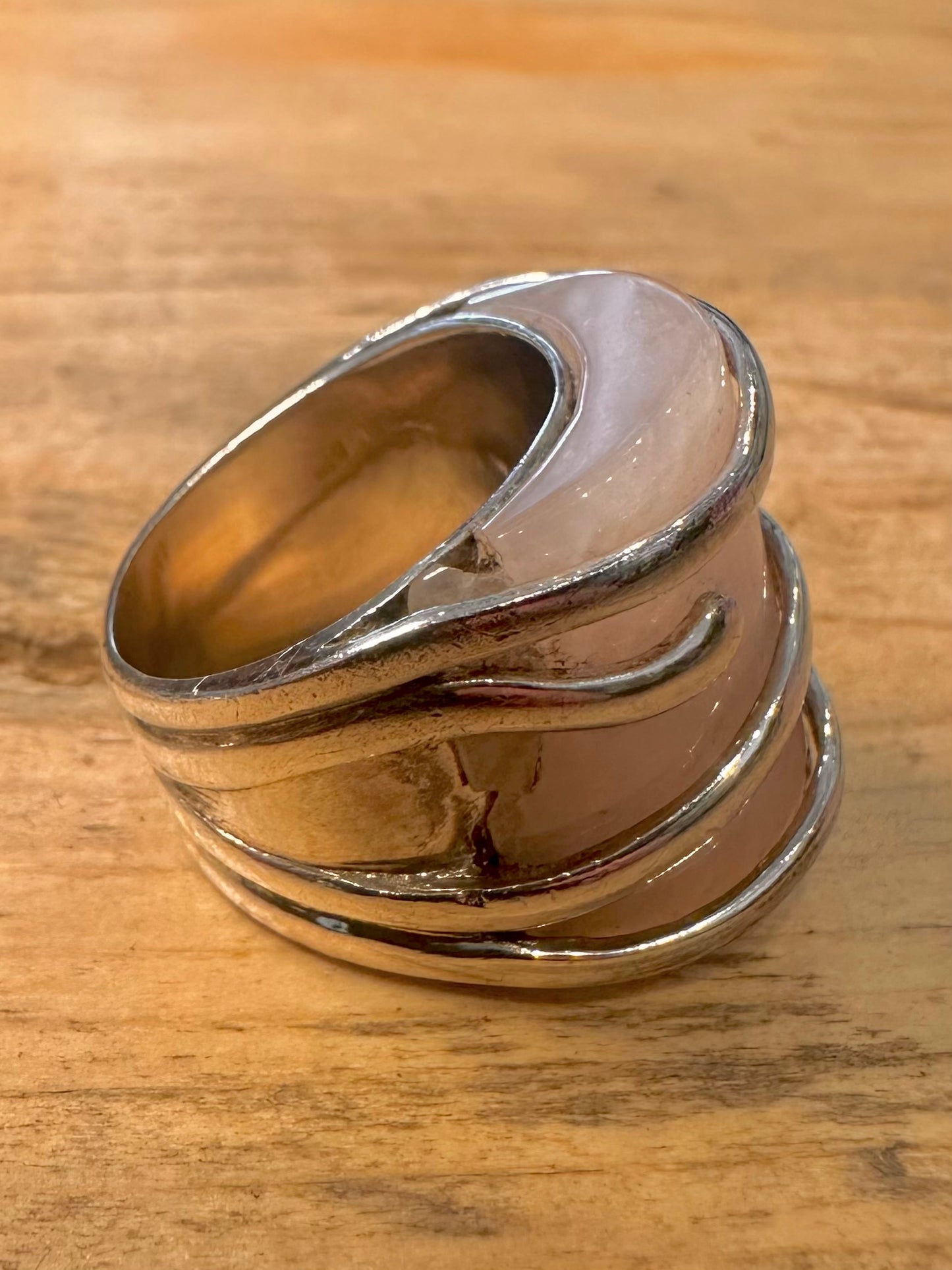 Abstract Rose Quarts Chunky 925 Silver Size O1/2 Ring
