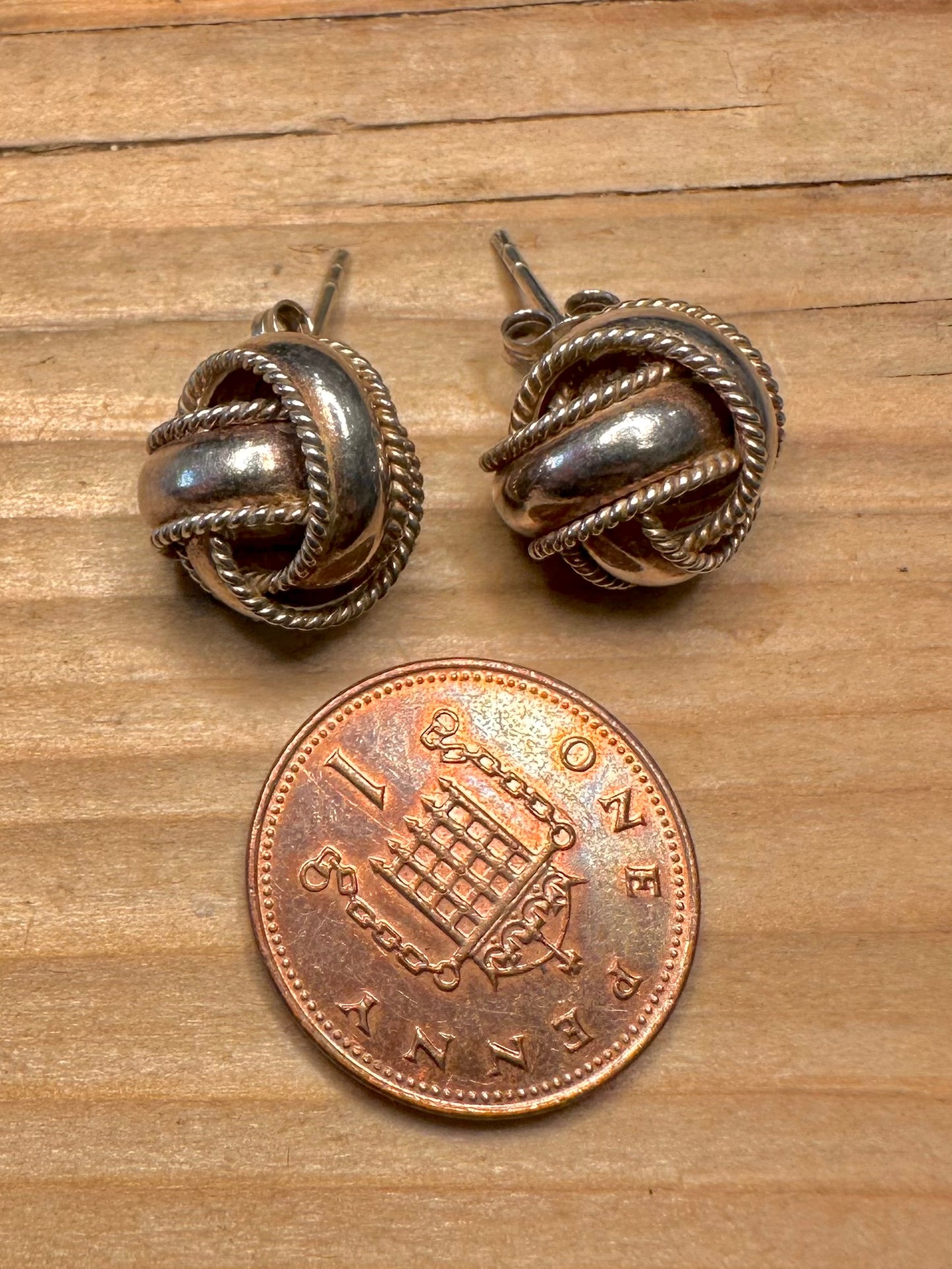 Vintage Knot Ball Stud 925 Sterling Silver Earrings