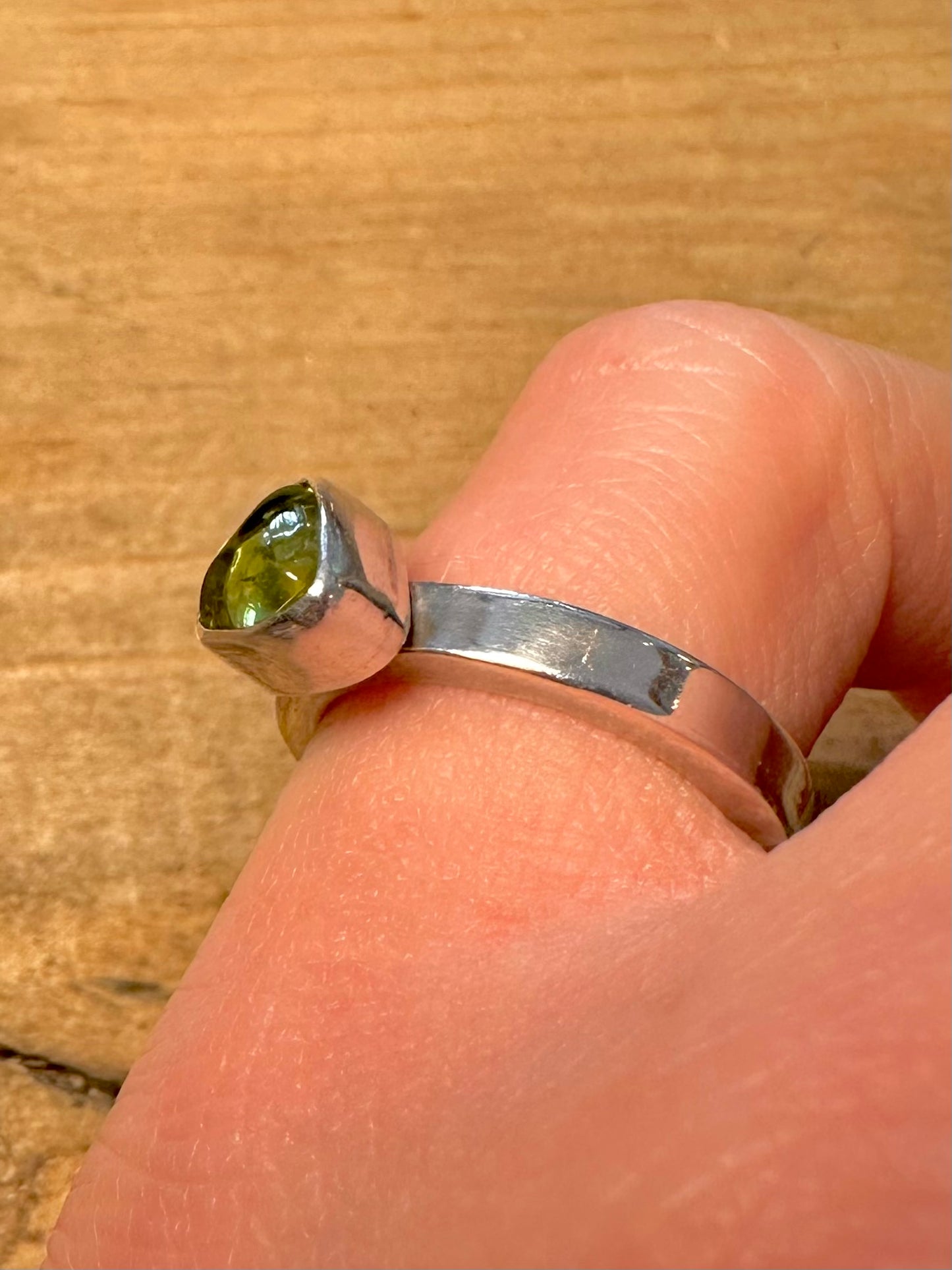 Modernist Peridot Band 925 Silver Size N1/2 Ring