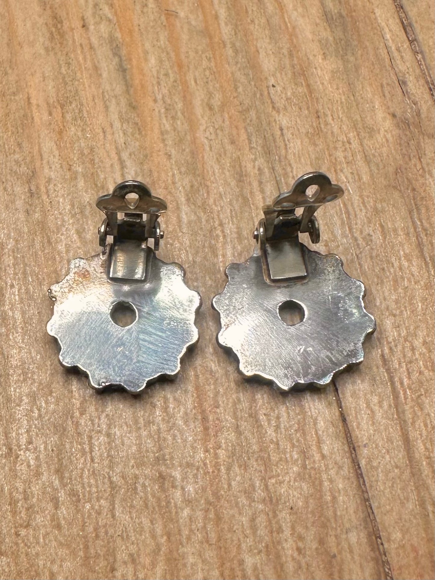 Vintage Turquoise Navajo Clip On 925 Sterling Silver Earrings