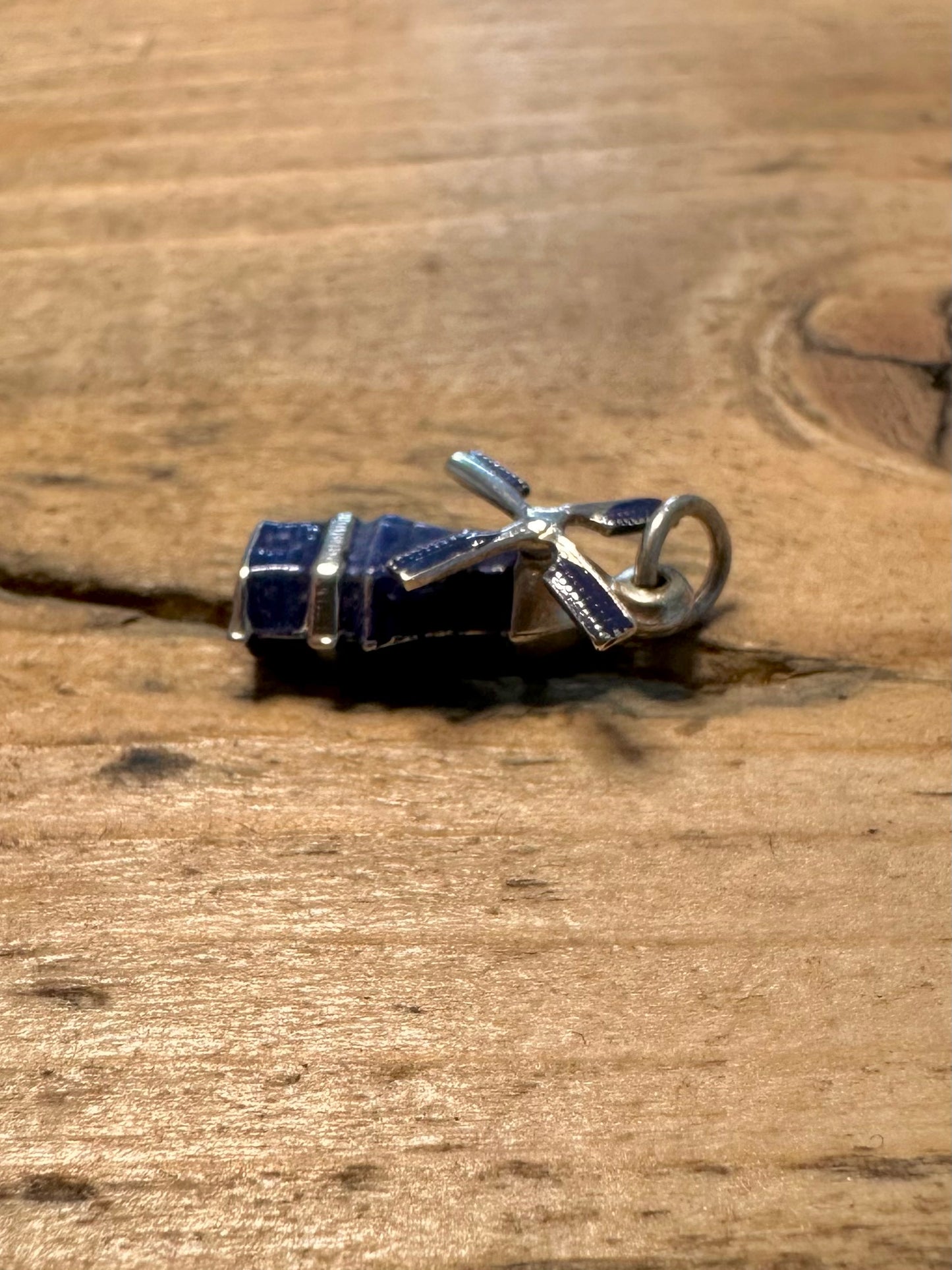 Vintage Blue Enamel Windmill 925 Silver Charm Pendant