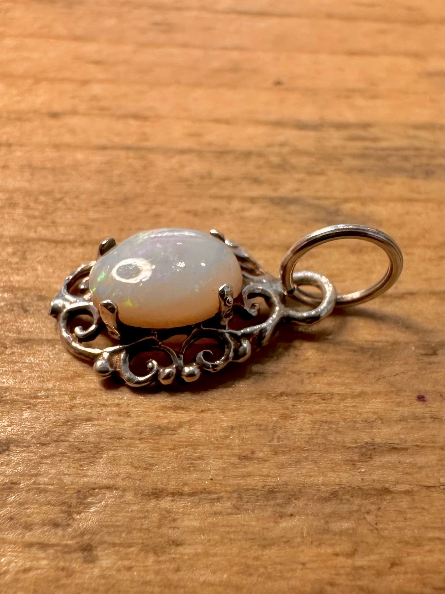 Vintage Opal Filigree 925 Silver Pendant