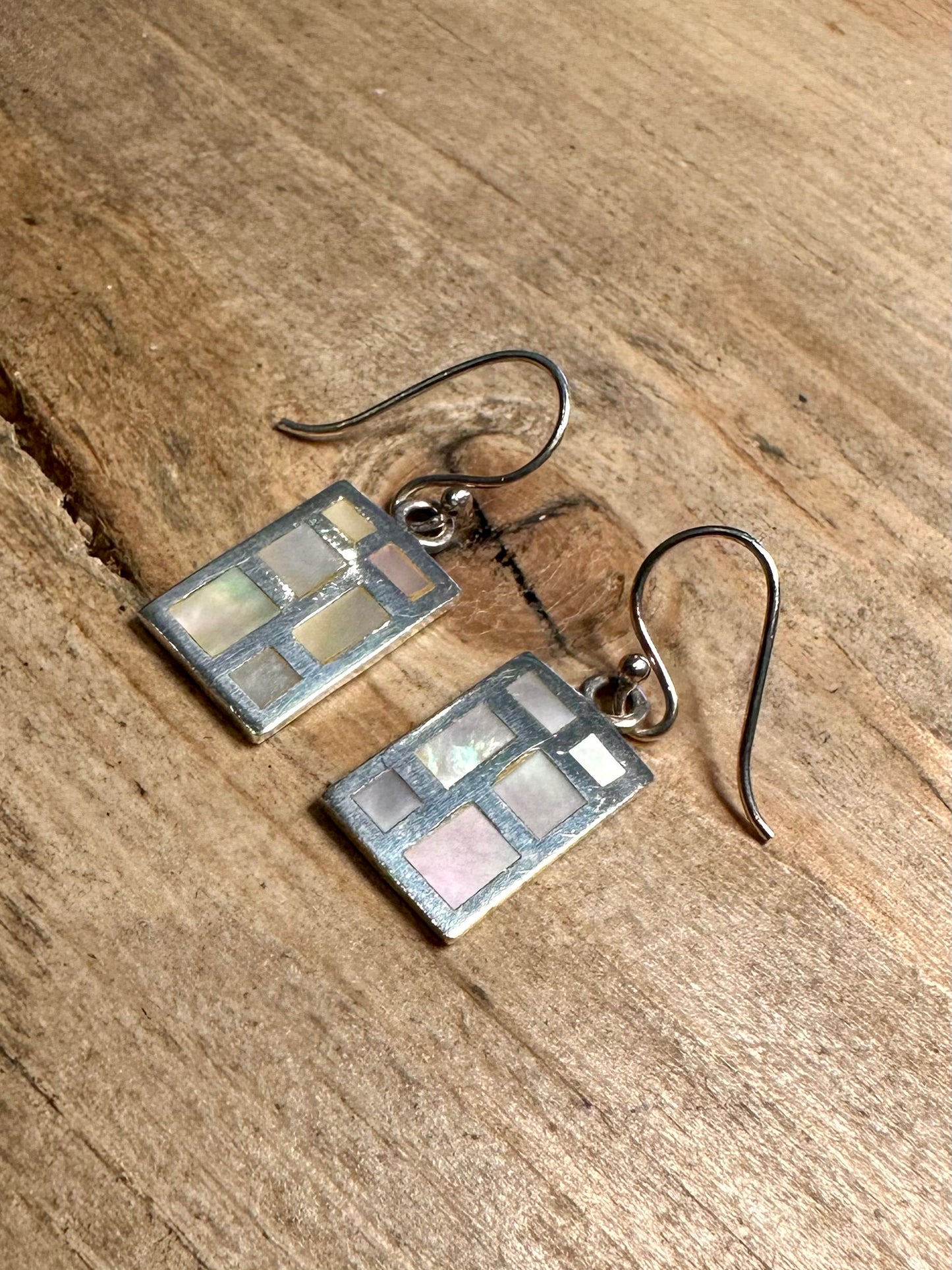 Modernist Mother of Pearl Rectangle 925 Silver Earrings