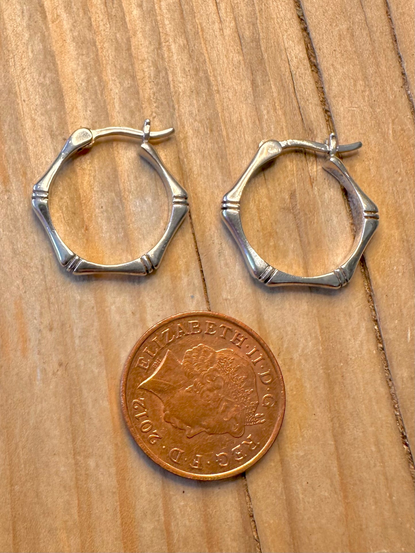 Vintage Bamboo Style Hoops 925 Silver Earrings
