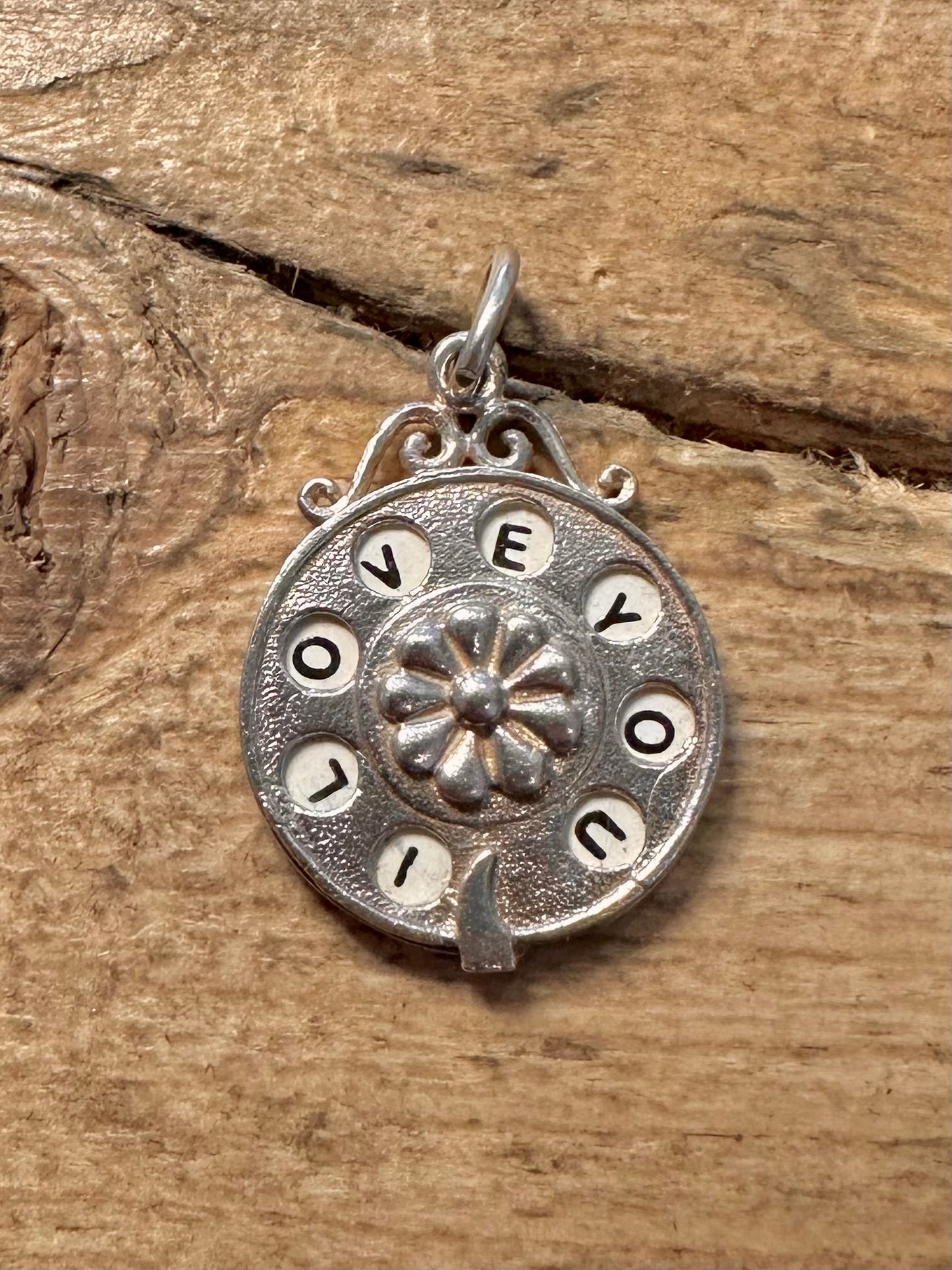 Vintage I Love You Moving Dial 925 Silver Charm Pendant