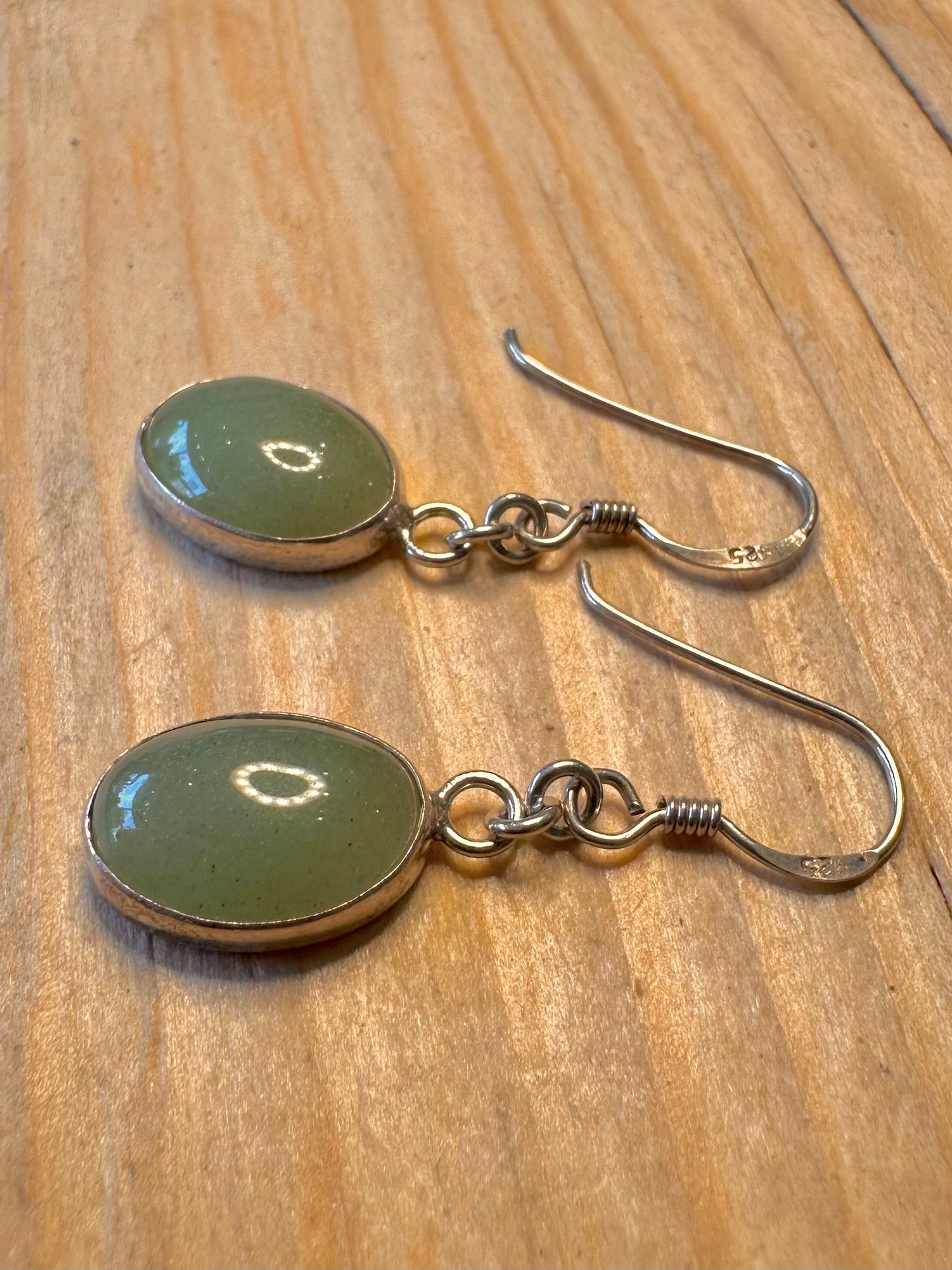Modern Nephrite Oval 925 Silver Earrings