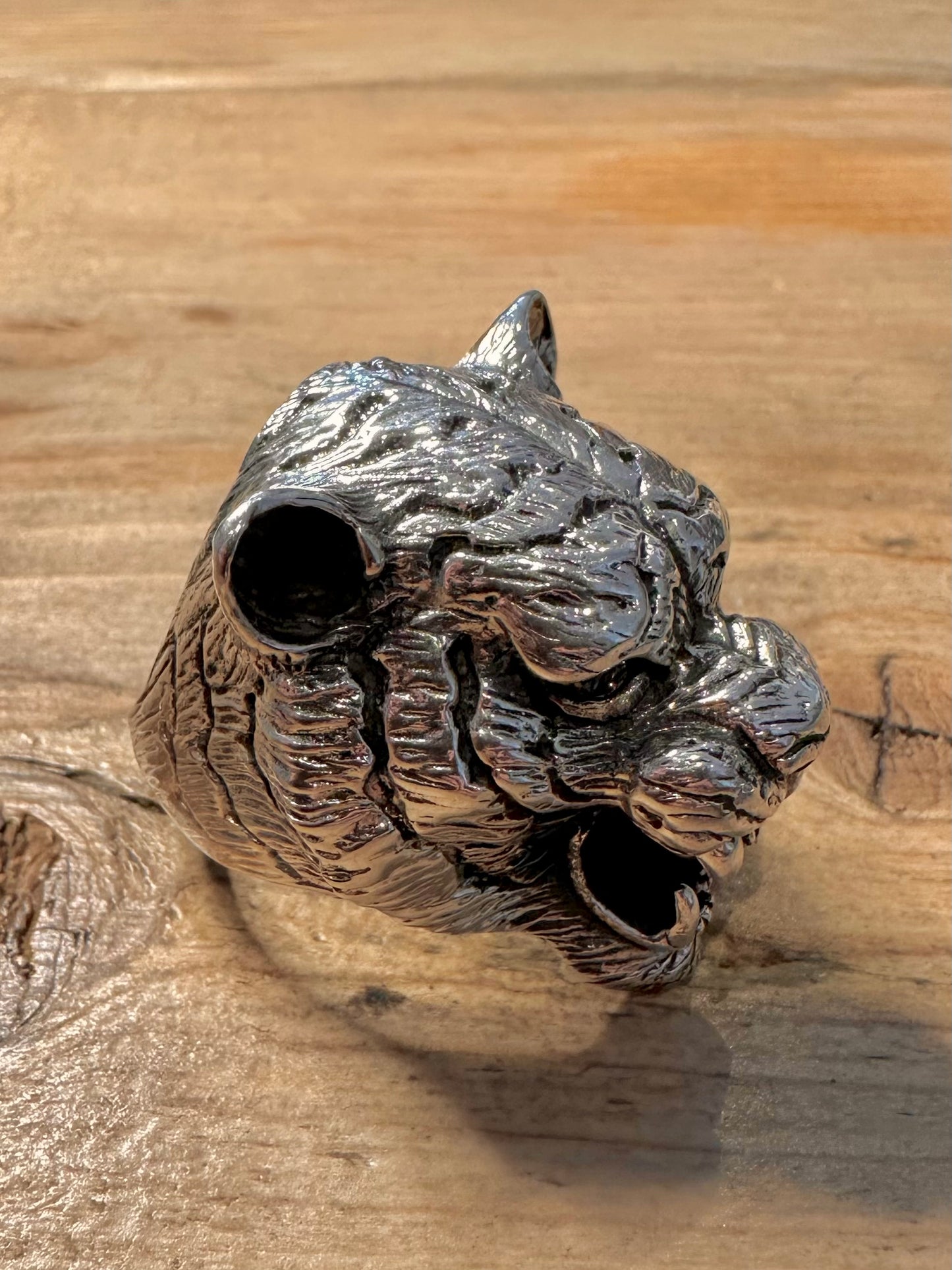 Large Tigers Head Black Stone Eyes 925 Silver Size W Ring