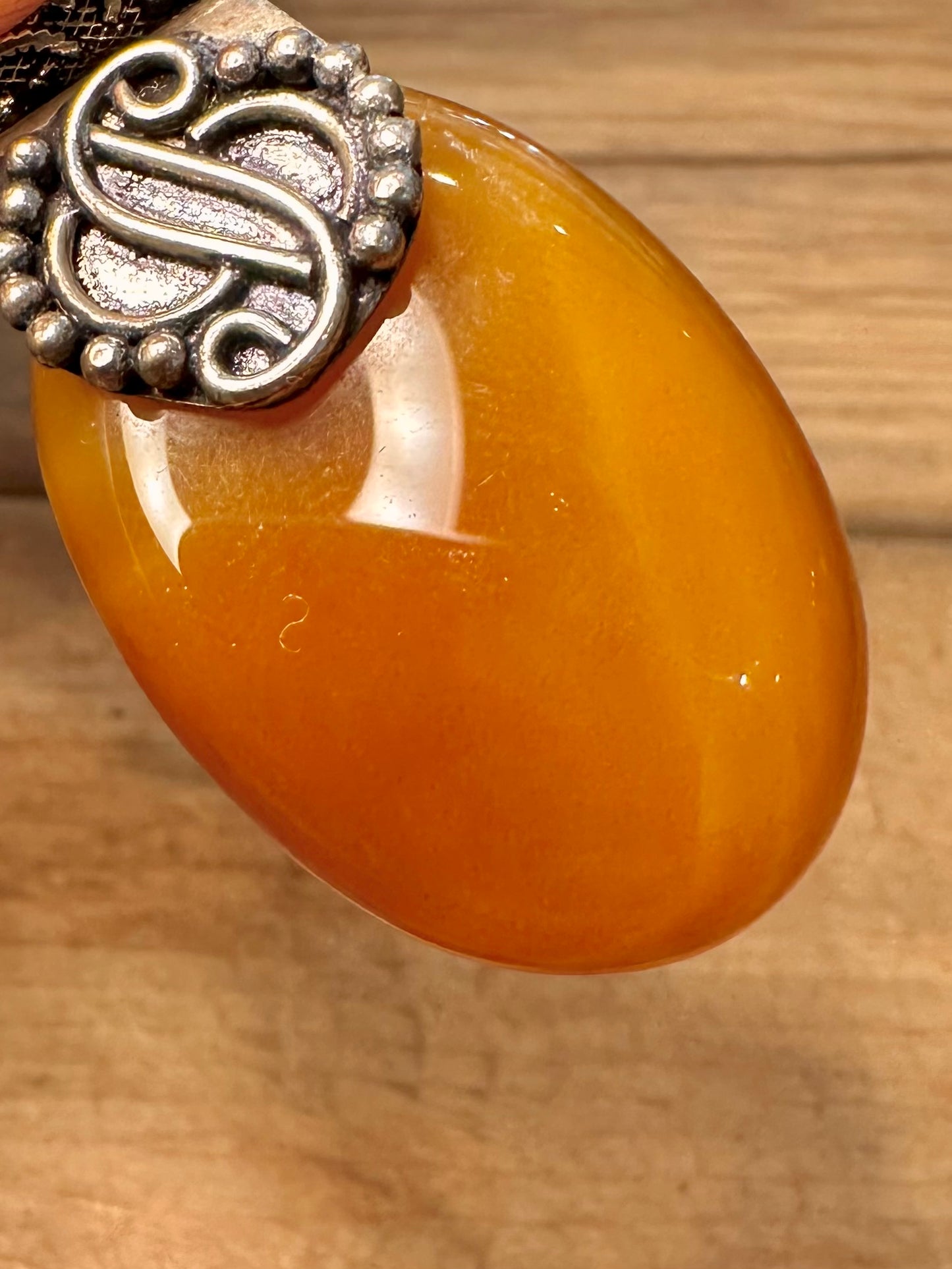 Vintage Orange Banded Agate Boho 925 Silver Pendant