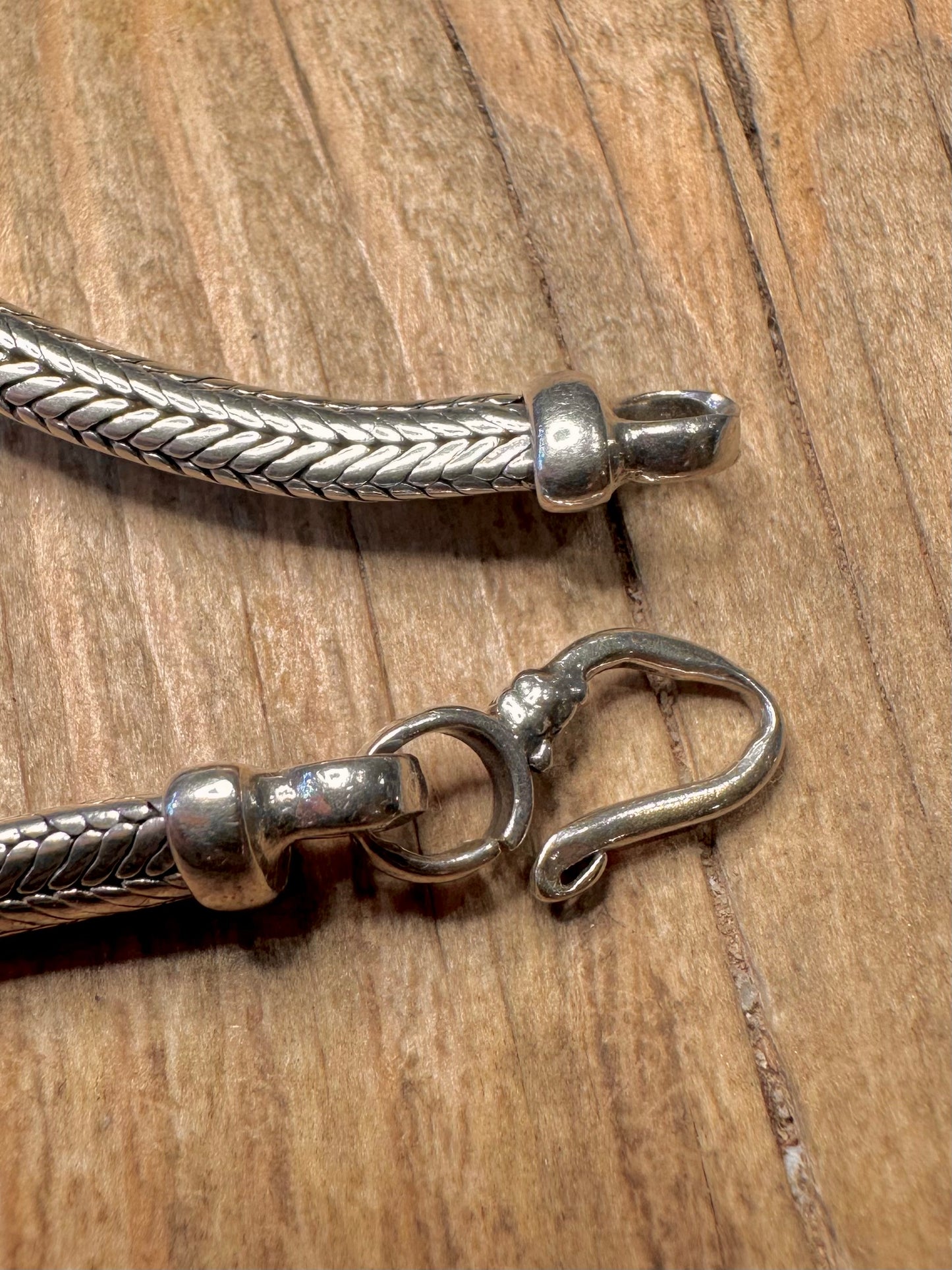 Vintage Rounded and Flat Snake Chain Hook Clasp 925 Sterling Silver 8.3 inch Bracelet