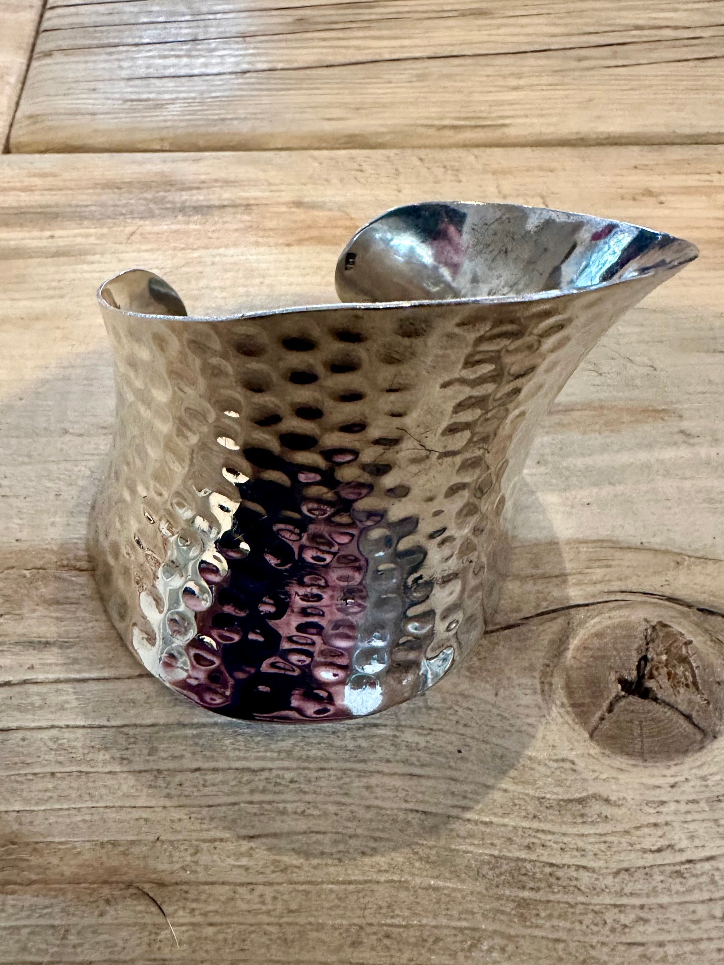 Abstract Hammered Wave Cuff 925 Silver Bangle