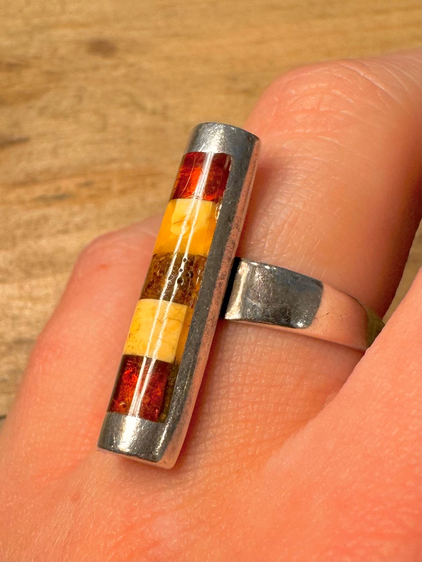 Modernist Multi Amber 925 Silver Size S Ring