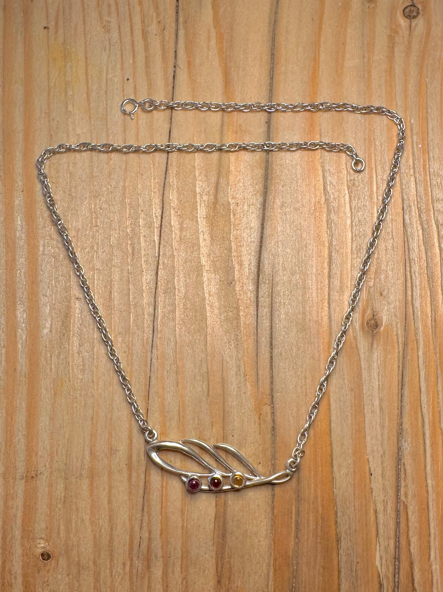 Vintage Leaf and Gemstone Rope Chain 925 Sterling Silver 15.7 inch Necklace