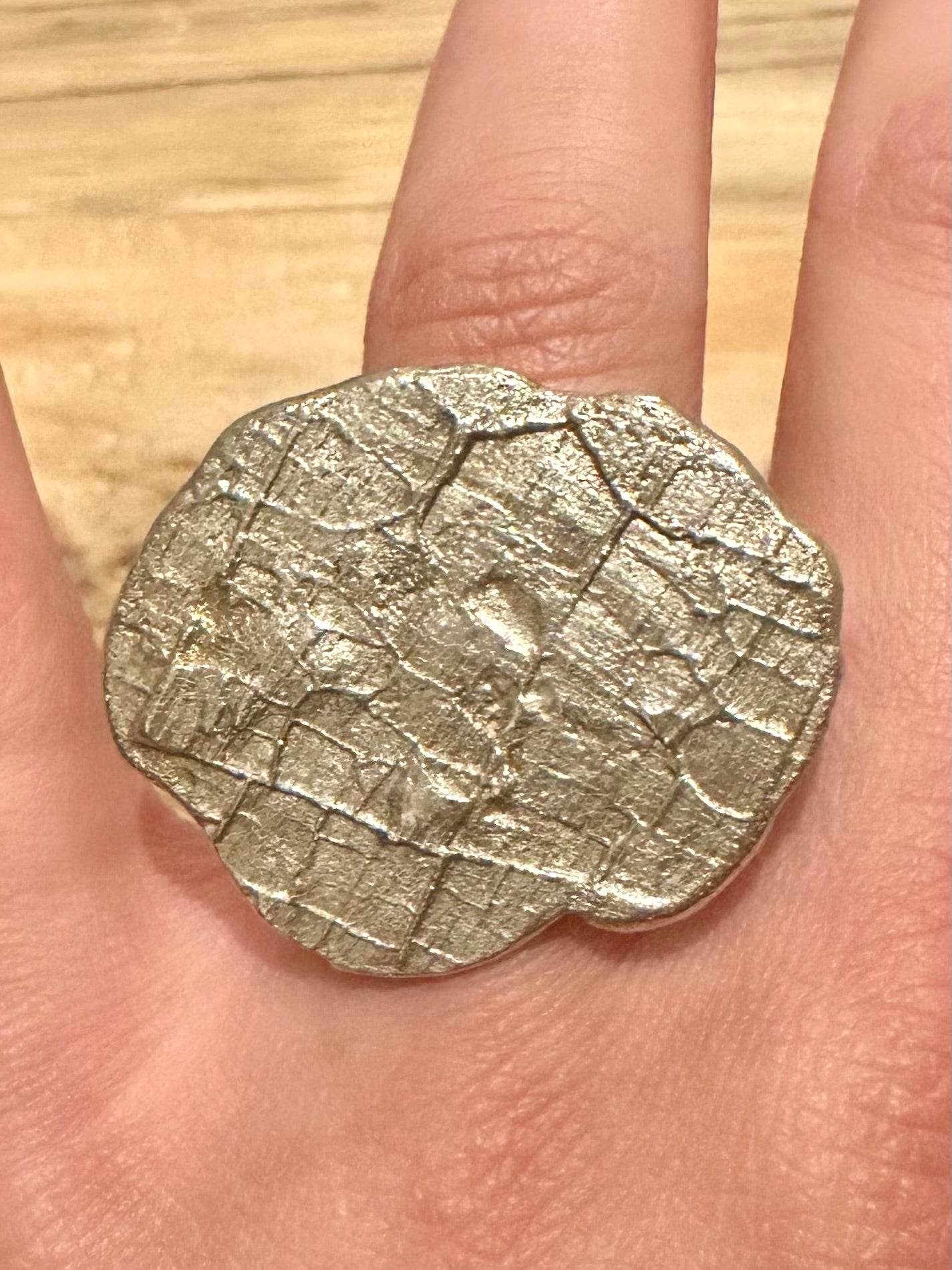 Abstract Hammered Textured Handmade 925 Silver Size P Ring