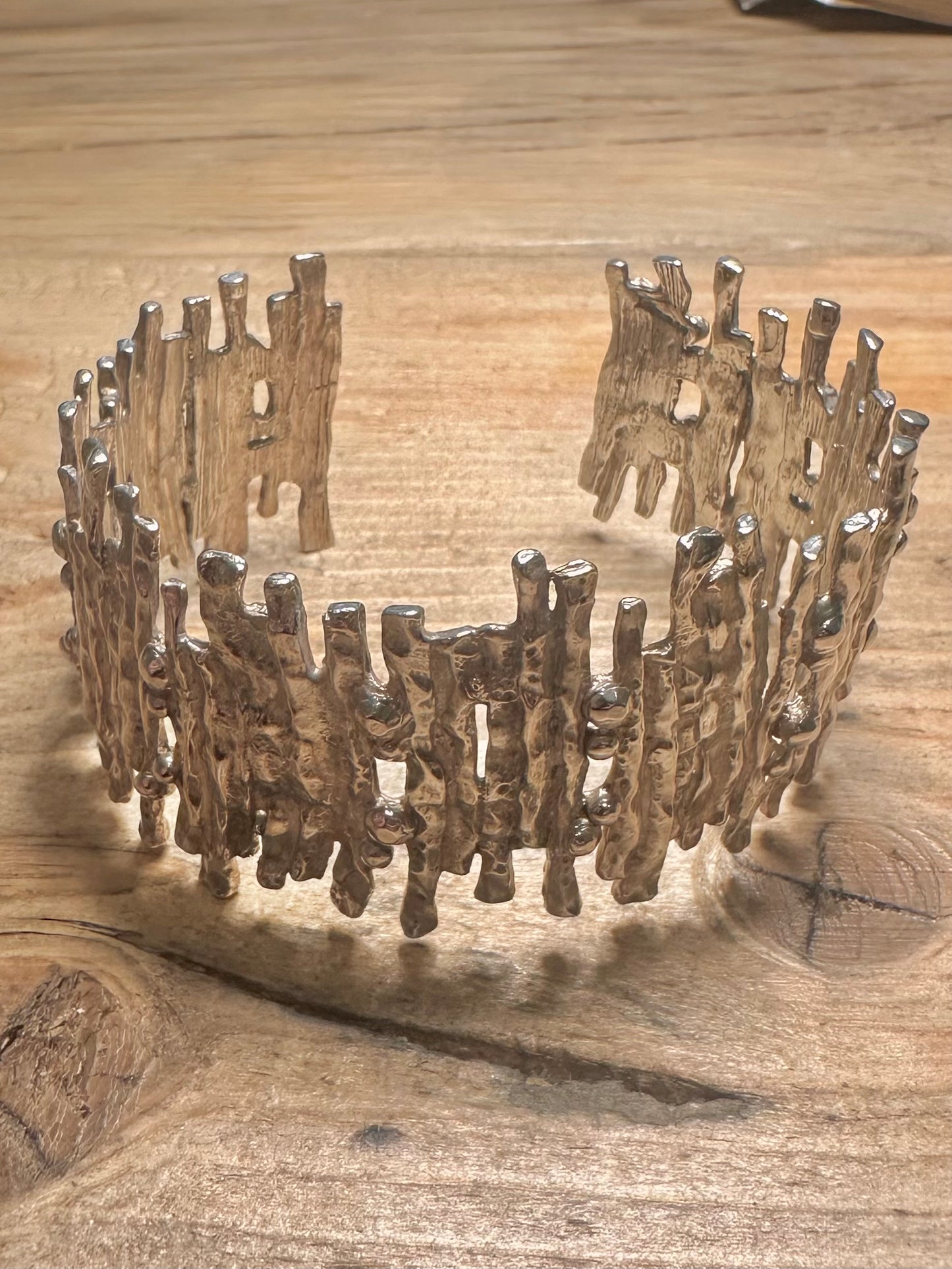 Abstract Brutalist 2007 Textured 925 Silver Cuff Bangle